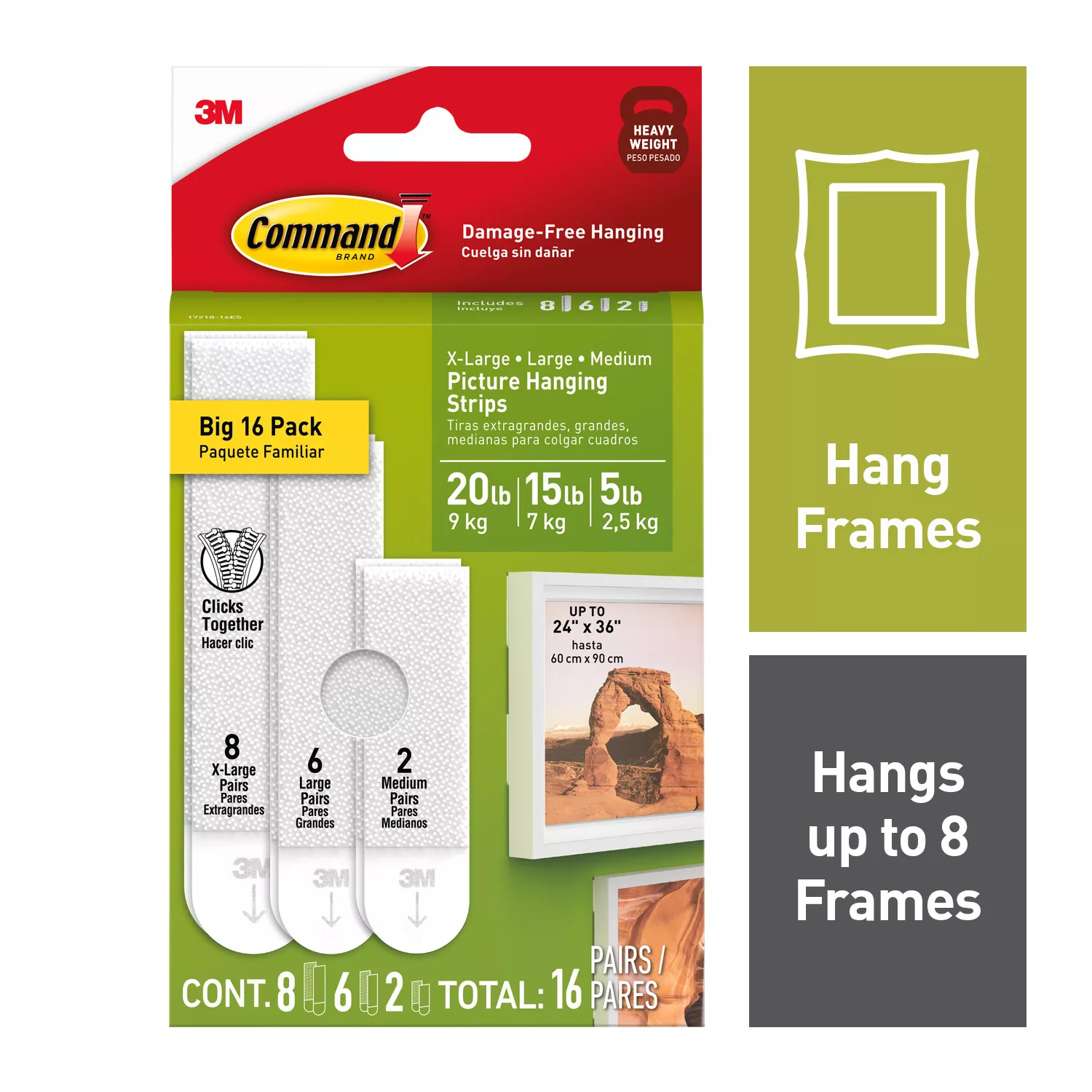 Command™ White Picture Hanging Strip Mixed Pack 17218-16ES, 16 Pairs