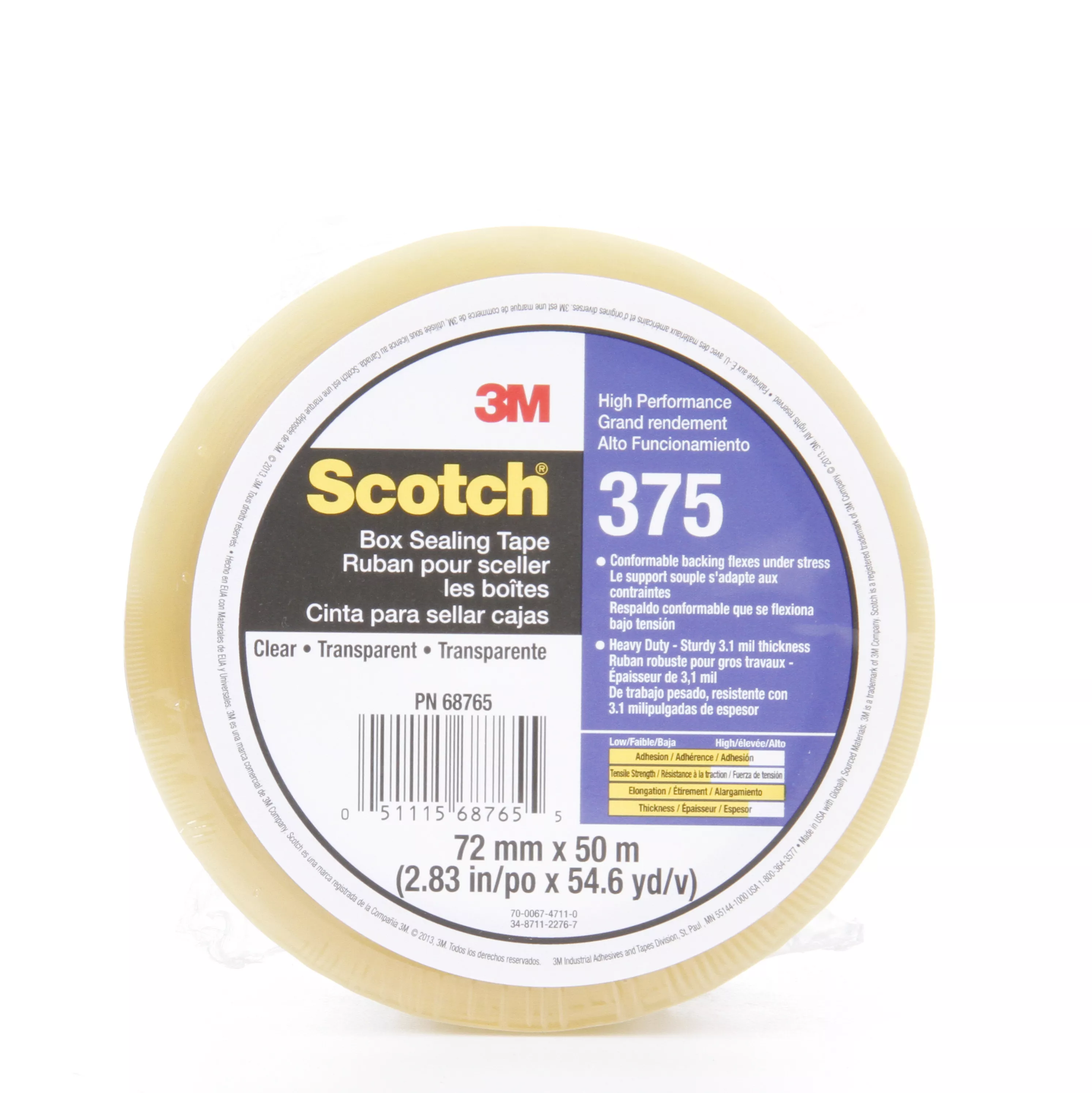 Scotch® Box Sealing Tape 375, Clear, 72 mm x 50 m, 24/Case, Individually
Wrapped Conveniently Packaged