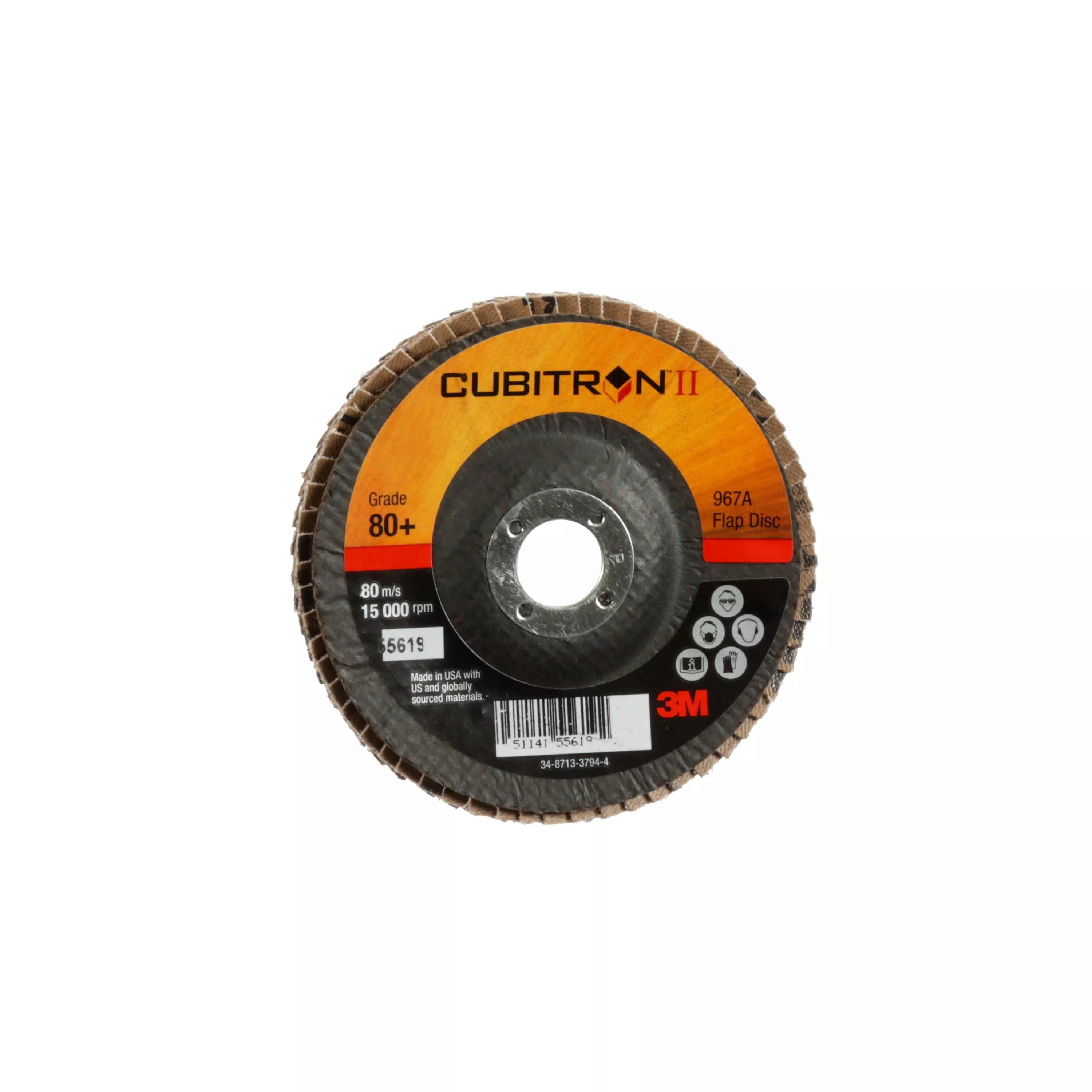 3M™ Cubitron™ II Flap Disc 967A, 80+, T29, 4 in x 5/8 in, 10 ea/Case