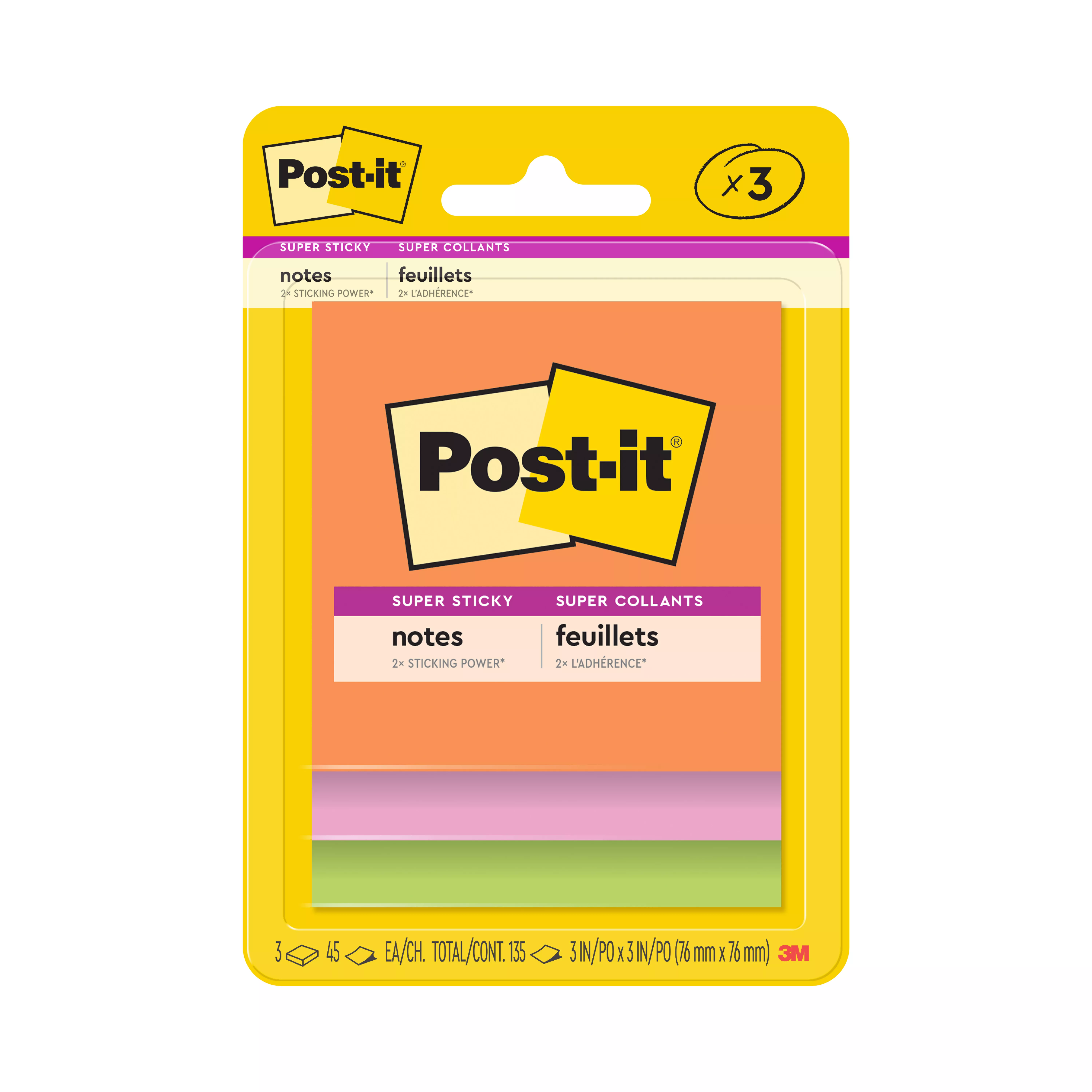 Post-it® Super Sticky Notes 3321-SSAU, 3 in x 3 in (76 mm x 76 mm), Energy Boost Collection