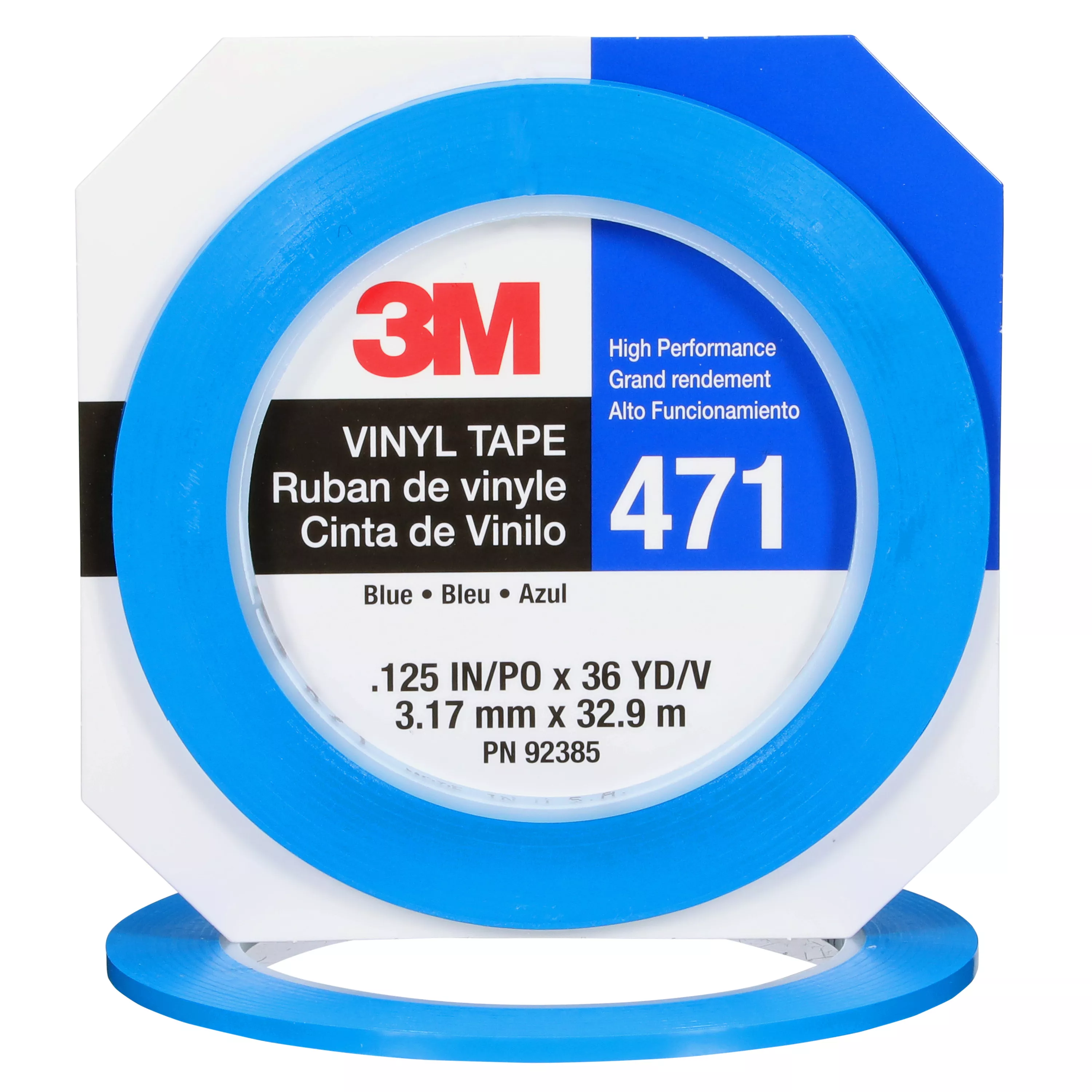 3M™ Vinyl Tape 471, Blue, 1/8 in x 36 yd, 5.2 mil, 144 Roll/Case