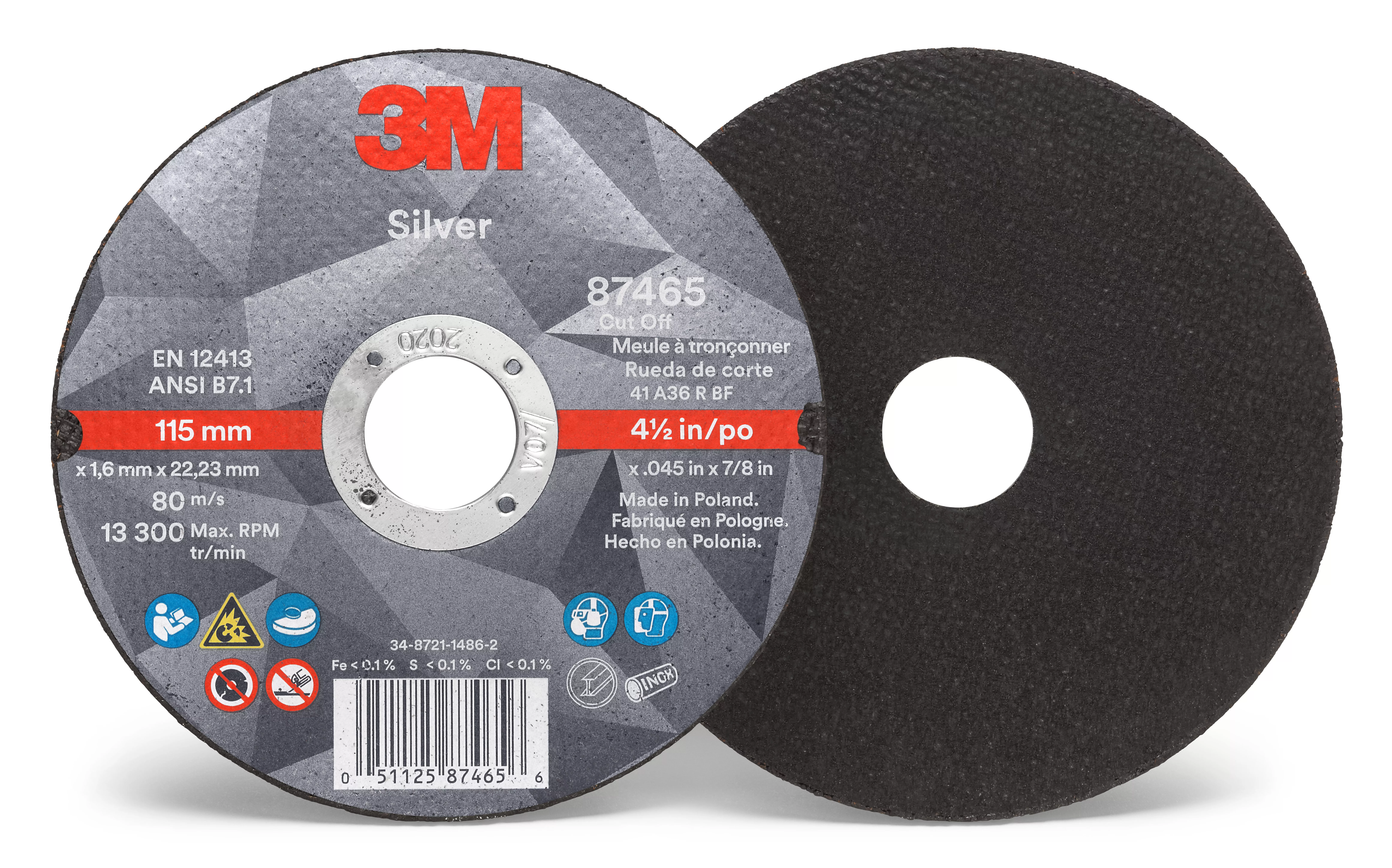 3M™ Silver Cut-Off Wheel, 87465, T1, 4.5 in x .045 in x 7/8 in, 50
ea/Case