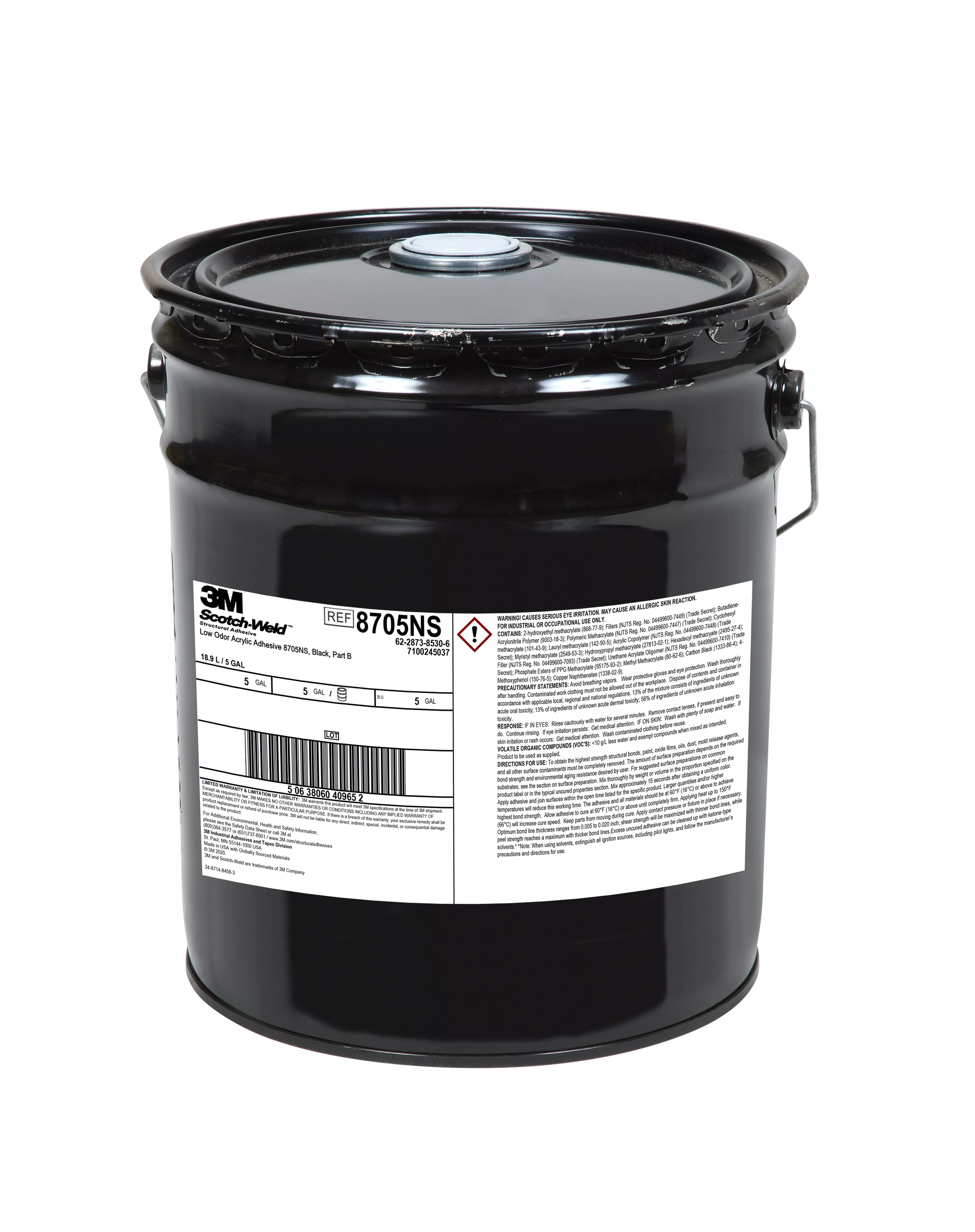3M™ Scotch-Weld™ Low Odor Acrylic Adhesive 8705NS, Black, Part B, 5
Gallon (Pail), Drum