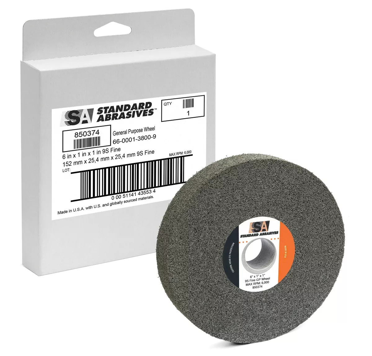 Standard Abrasives™ GP Wheel 852393, 8 in x 1 in x 3 in 7S FIN, 3
ea/Case