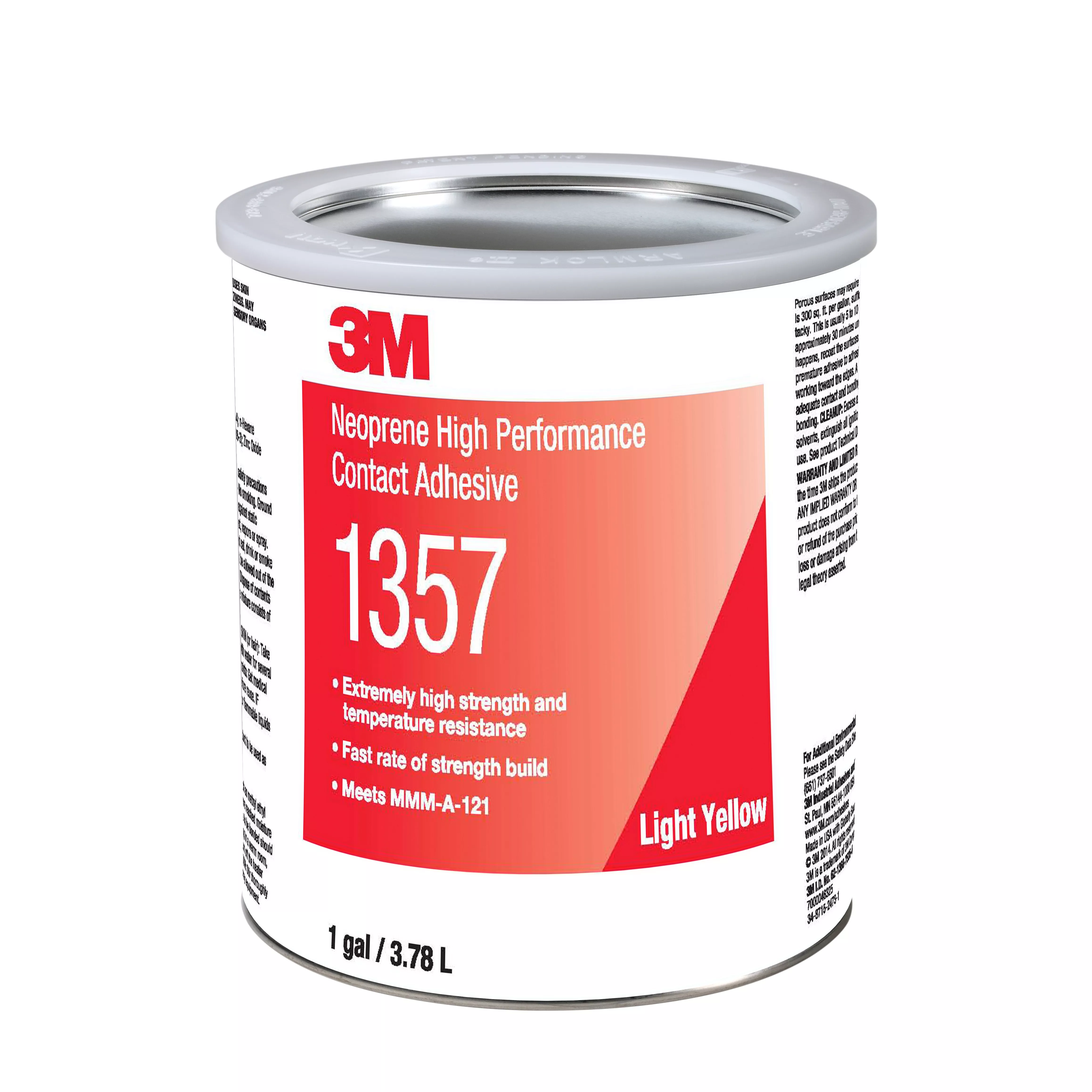 3M™ Neoprene High Performance Contact Adhesive 1357, Light Yellow, 1
Gallon, 4 Can/Case