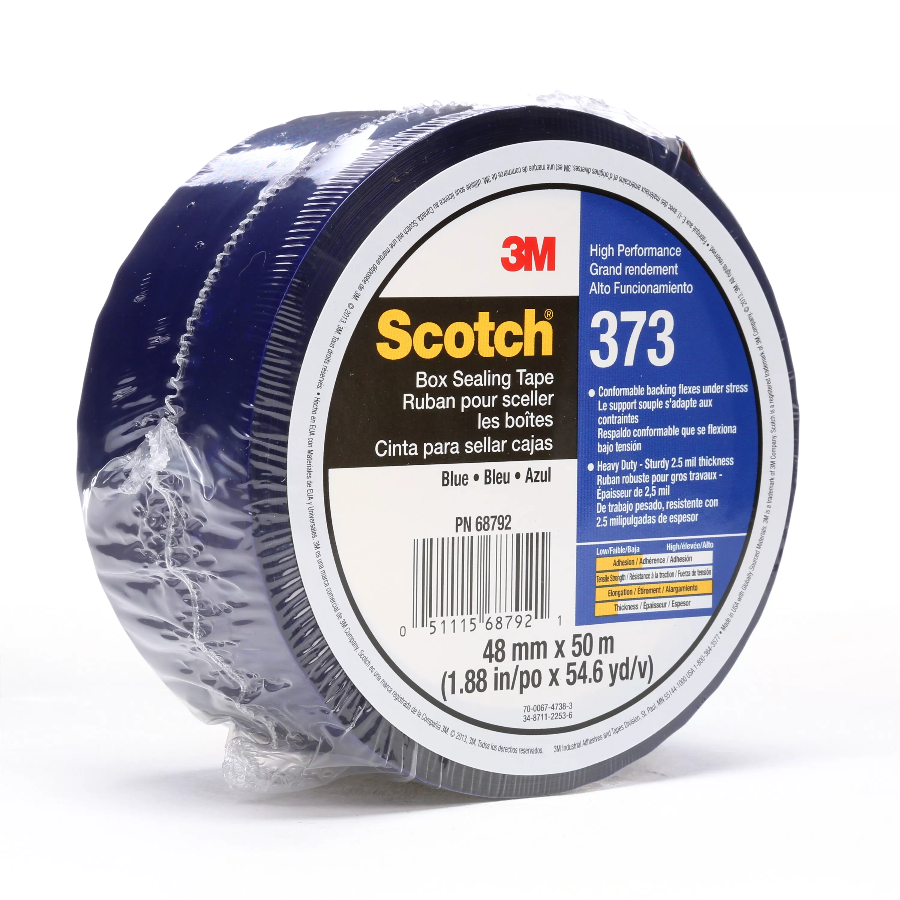 Scotch® Box Sealing Tape 373, Blue, 48 mm x 50 m, 36/Case, Individually
Wrapped Conveniently Packaged