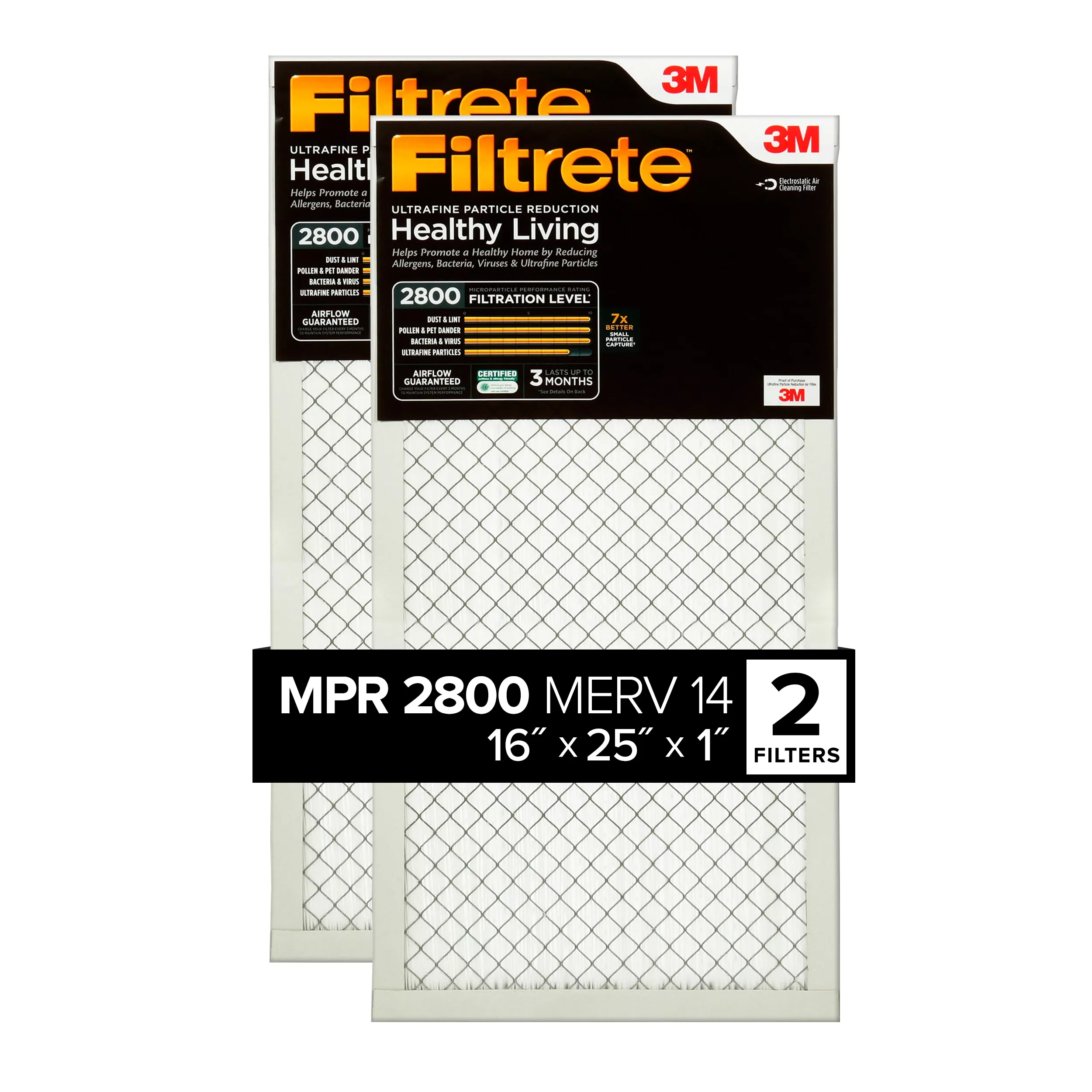 Filtrete™ Ultrafine Particle Reduction Filter UF01-2PK-1E, 16 in x 25 in x 1 in (40.6 cm x 63.5 cm x 2.5 cm)