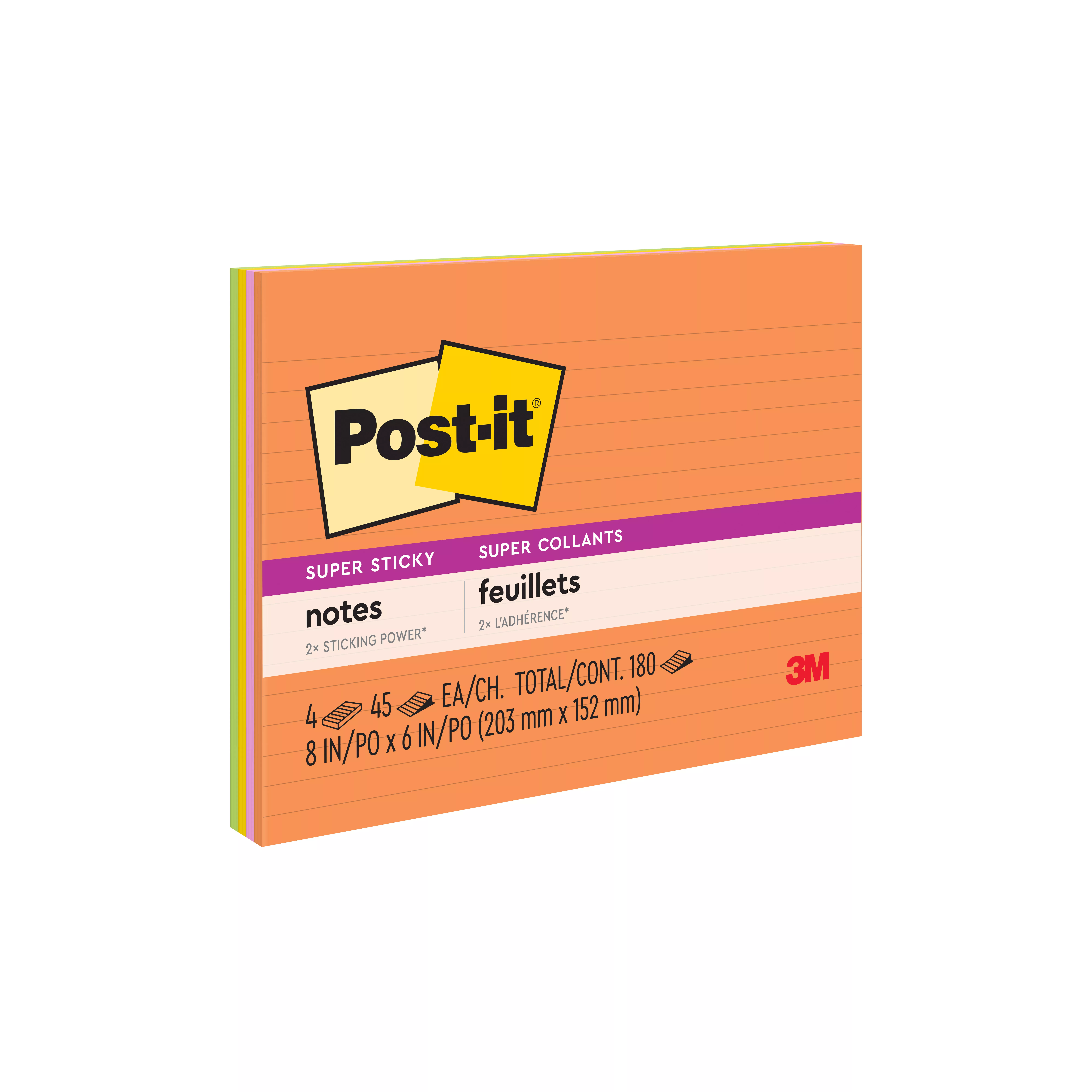 Post-it® Super Sticky Notes 6845-SSPL, 8 in x 6 in (203 mm x 152 mm), Energy Boost Collection