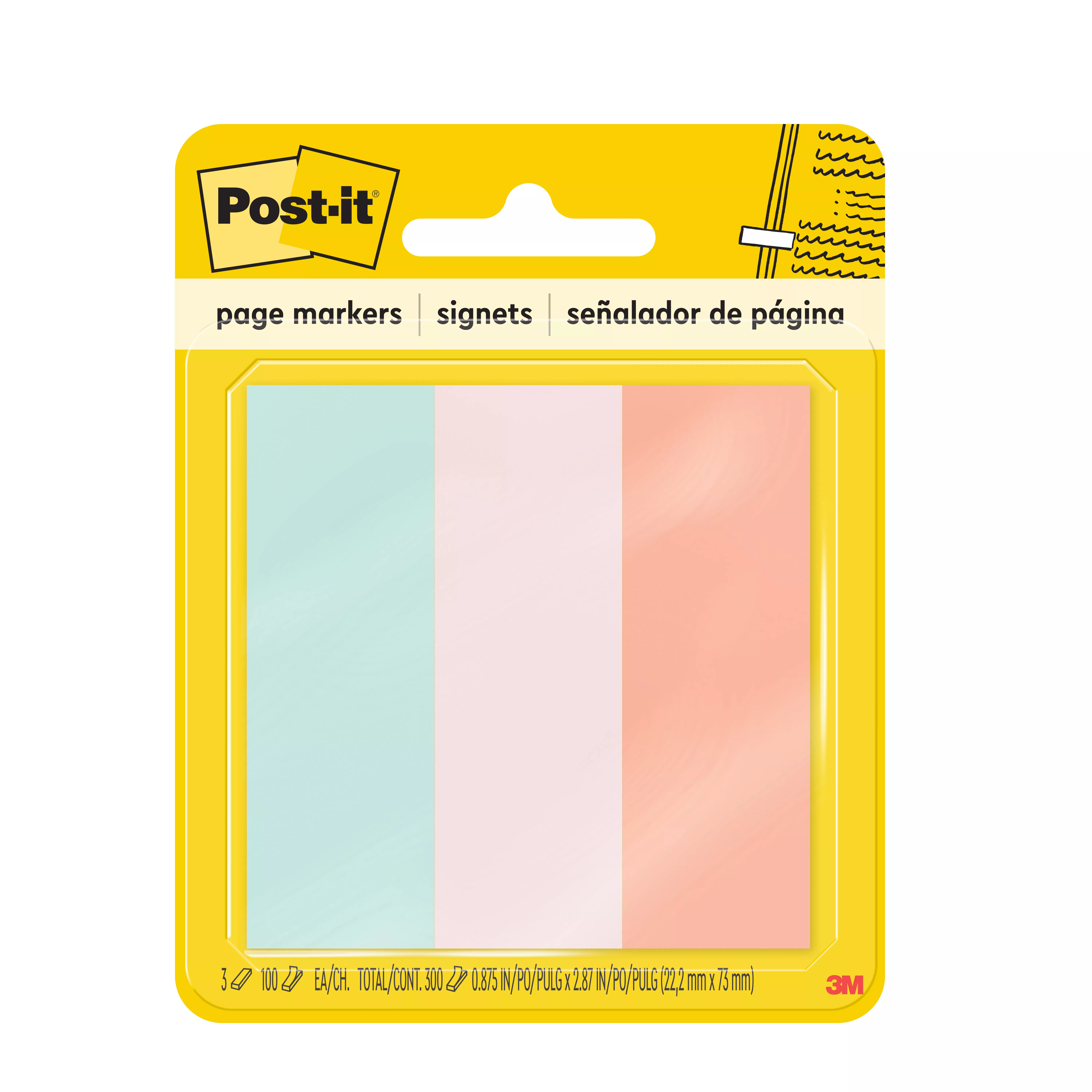 Post-it® Page Markers 5487 7/8 in x 2-7/8 in Neon 100sht/pd, 3pd/pk