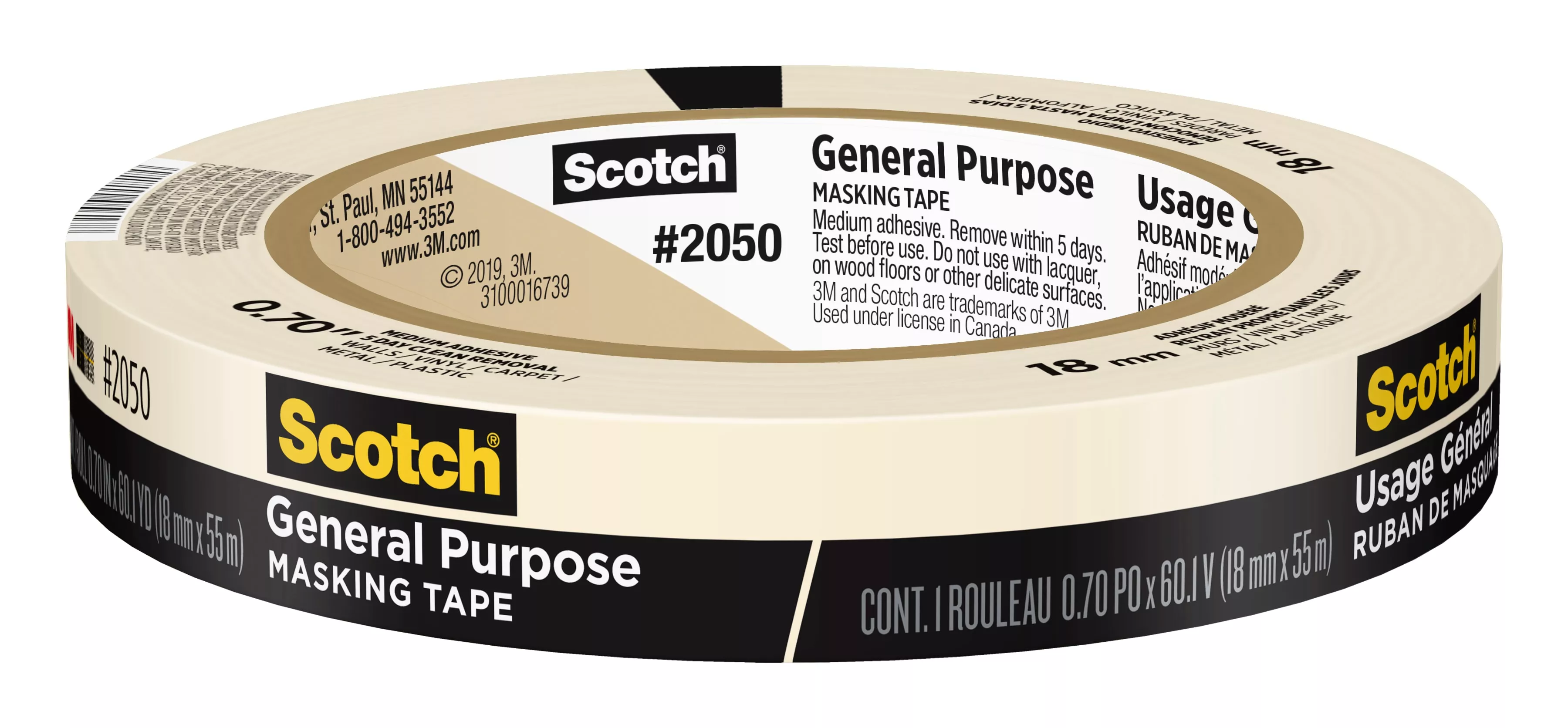 Scotch® General Purpose Masking Tape 2050-18AP, 0.70 in x 60.1 yd (18mm
x 55m)