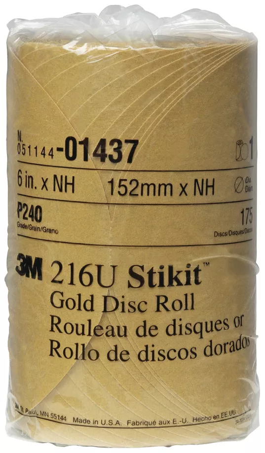 3M™ Stikit™ Gold Disc Roll, 01437, 6 in, P240, 175 discs per roll, 6
rolls per case