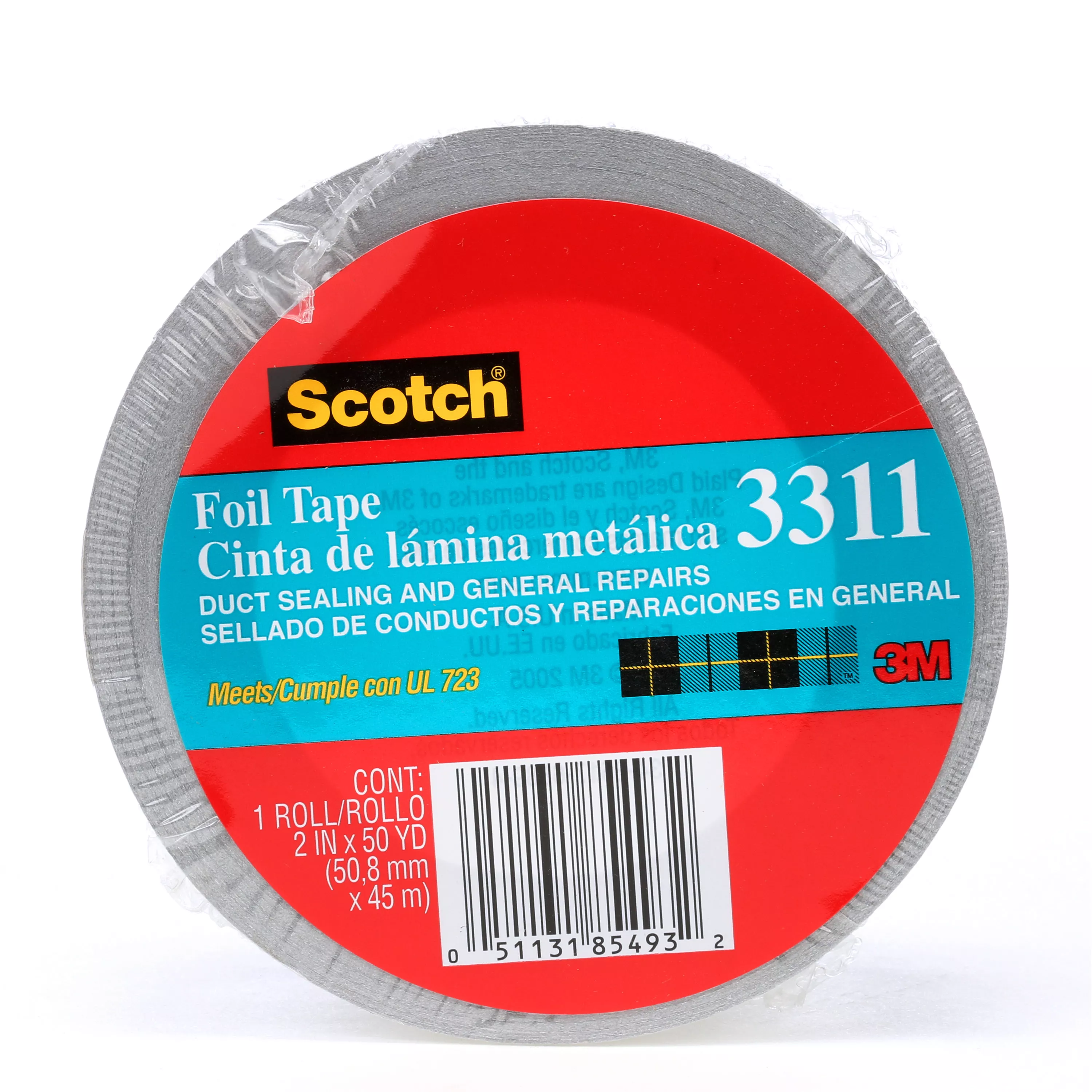 Scotch® Foil Tape 3311, Silver, 2 in x 50 yd, 3.6 mil, 12 Rolls/Case