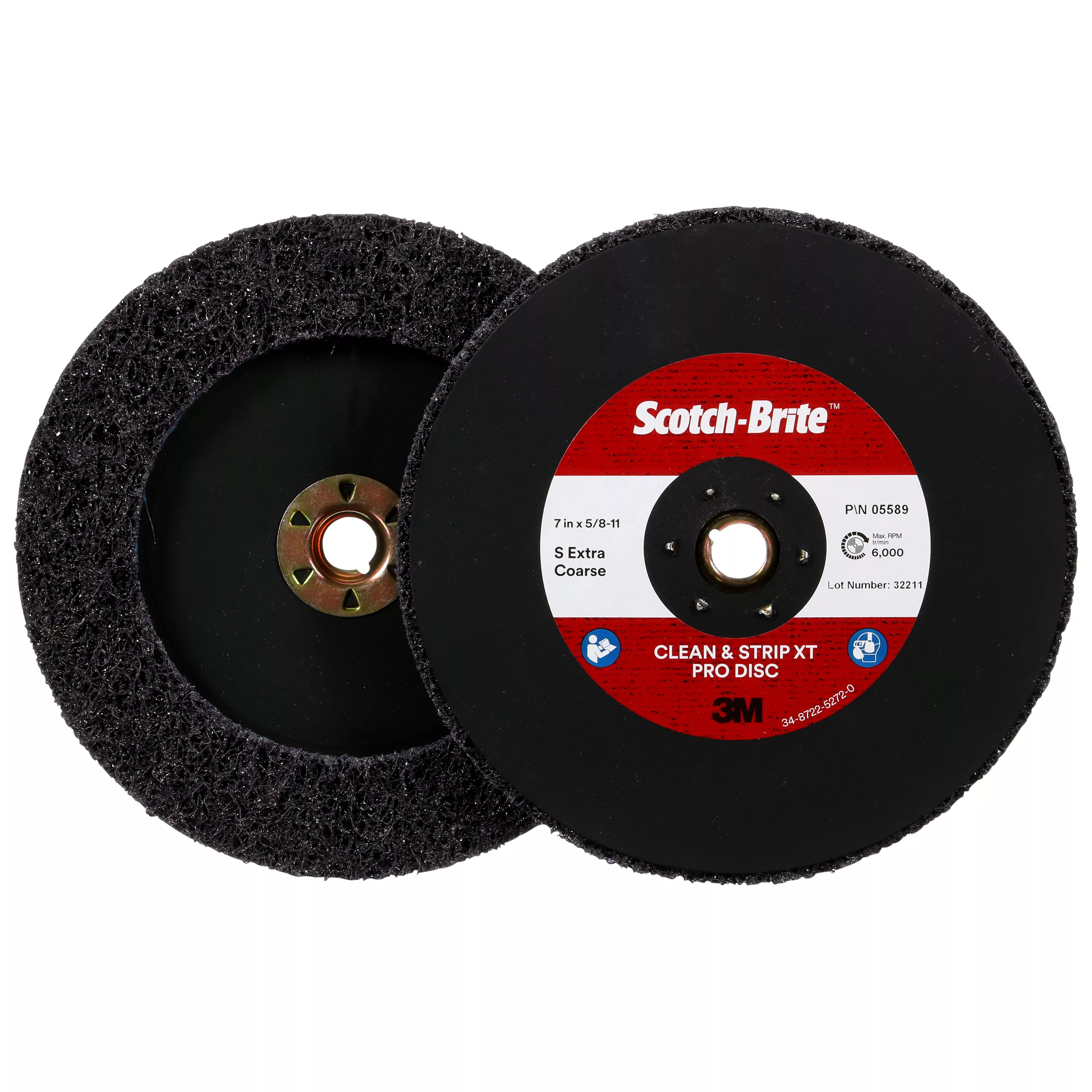 Scotch-Brite™ Clean and Strip XT Pro TN Quick Change Disc, XO-DN, SiC Extra Coarse, Purple, 7 in x 5/8 in-11, 5 ea/Case