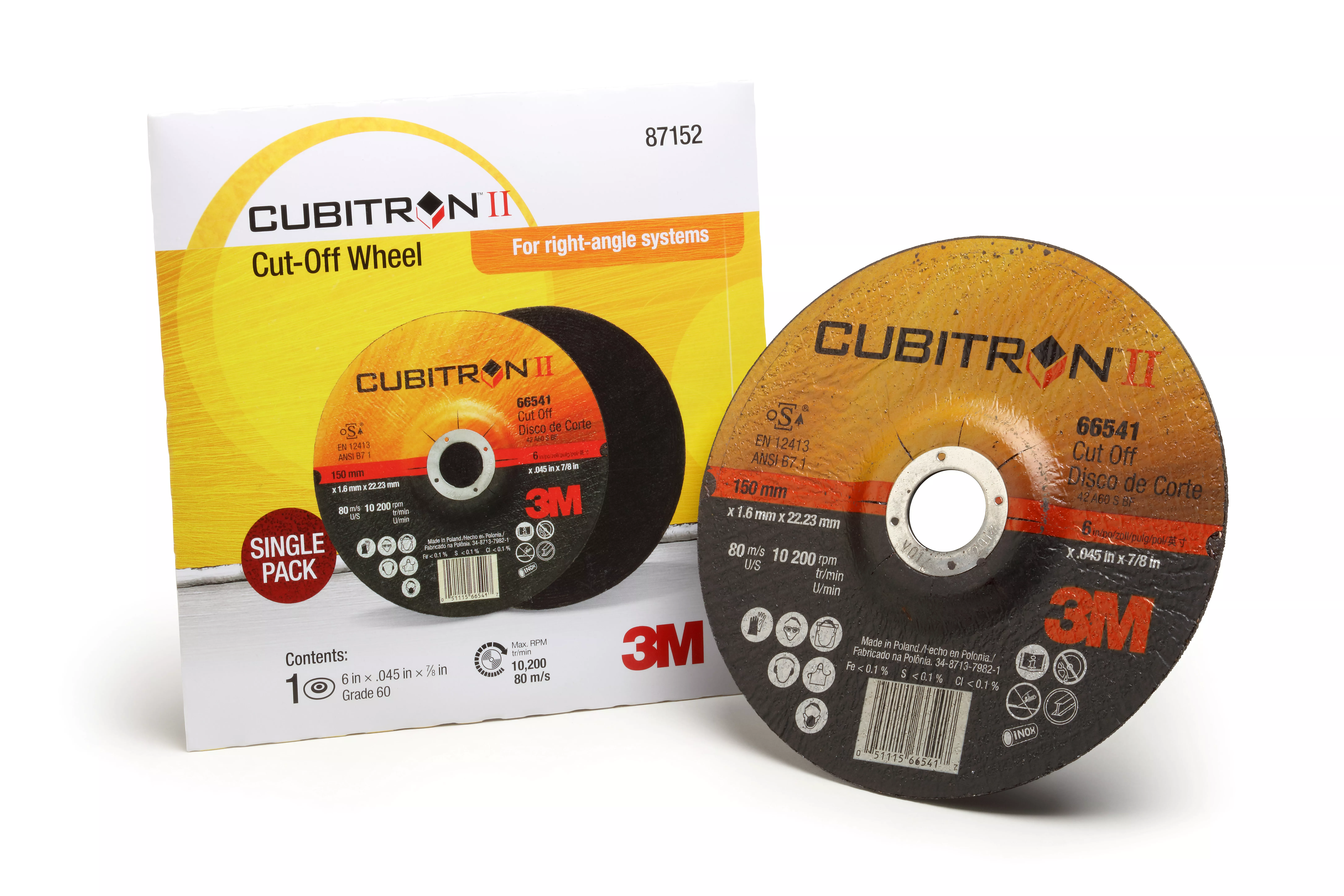 3M™ Cubitron™ II Cut Off Wheel, 87152, T27, 6 in x .045 in x 7/8 in,
Single Pack, 10 ea/Case
