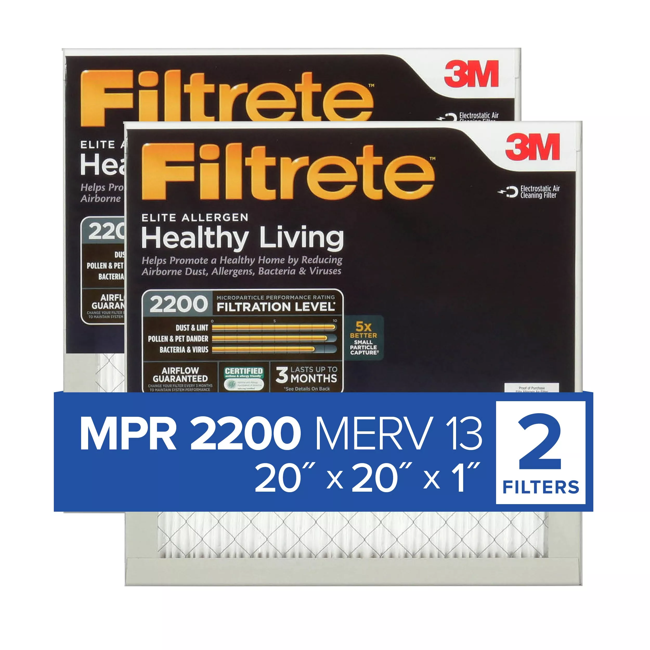 Filtrete™ Elite Allergen Reduction Filter EA02-2PK-1E, 20 in x 20 in x 1 in (50.8 cm x 50.8 cm x 2.5 cm)
