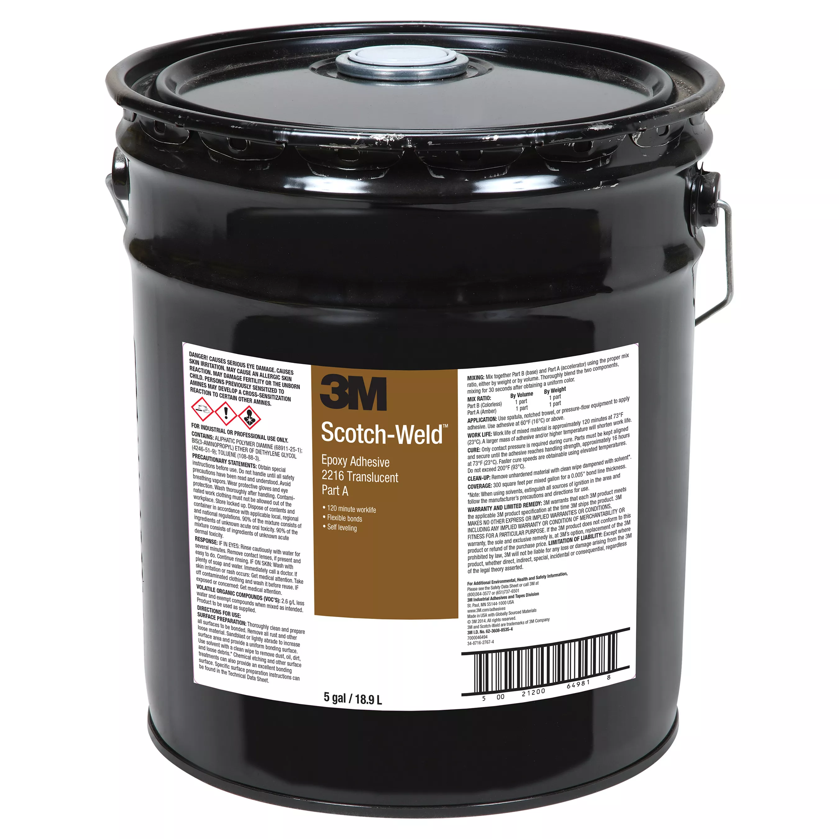 3M™ Scotch-Weld™ Epoxy Adhesive 2216, Translucent, Part A, 5 Gallon Pour
Spout (Pail), 1 Can/Drum