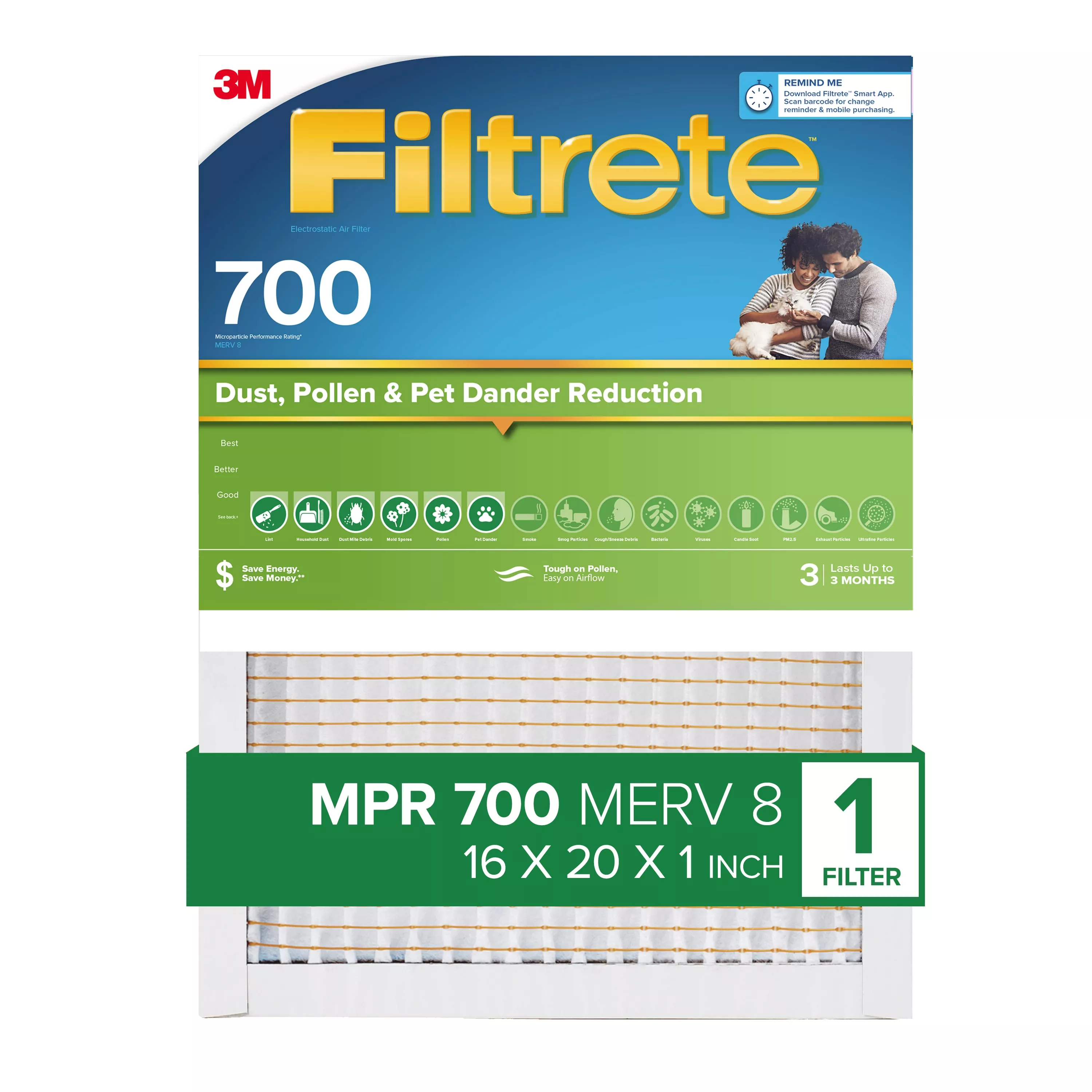 Filtrete™ Electrostatic Air Filter 700 MPR 700-4, 16 in x 20 in x 1 in (40.6 cm x 50.8 cm x 2.5 cm)