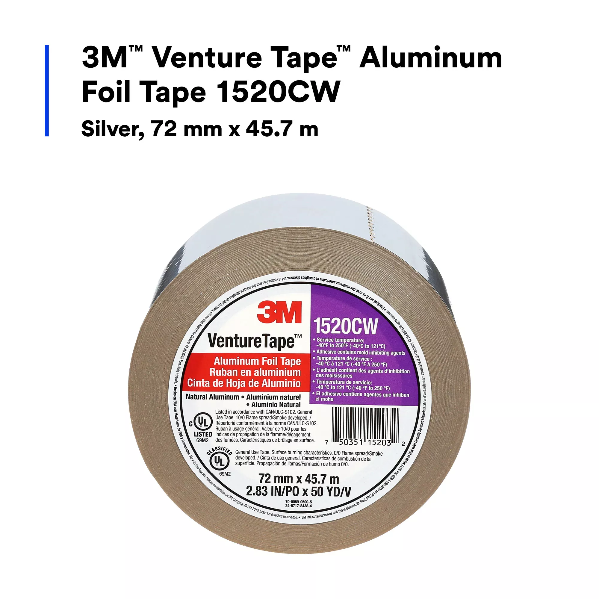 SKU 7100043713 | 3M™ Venture Tape™ Aluminum Foil Tape 1520CW