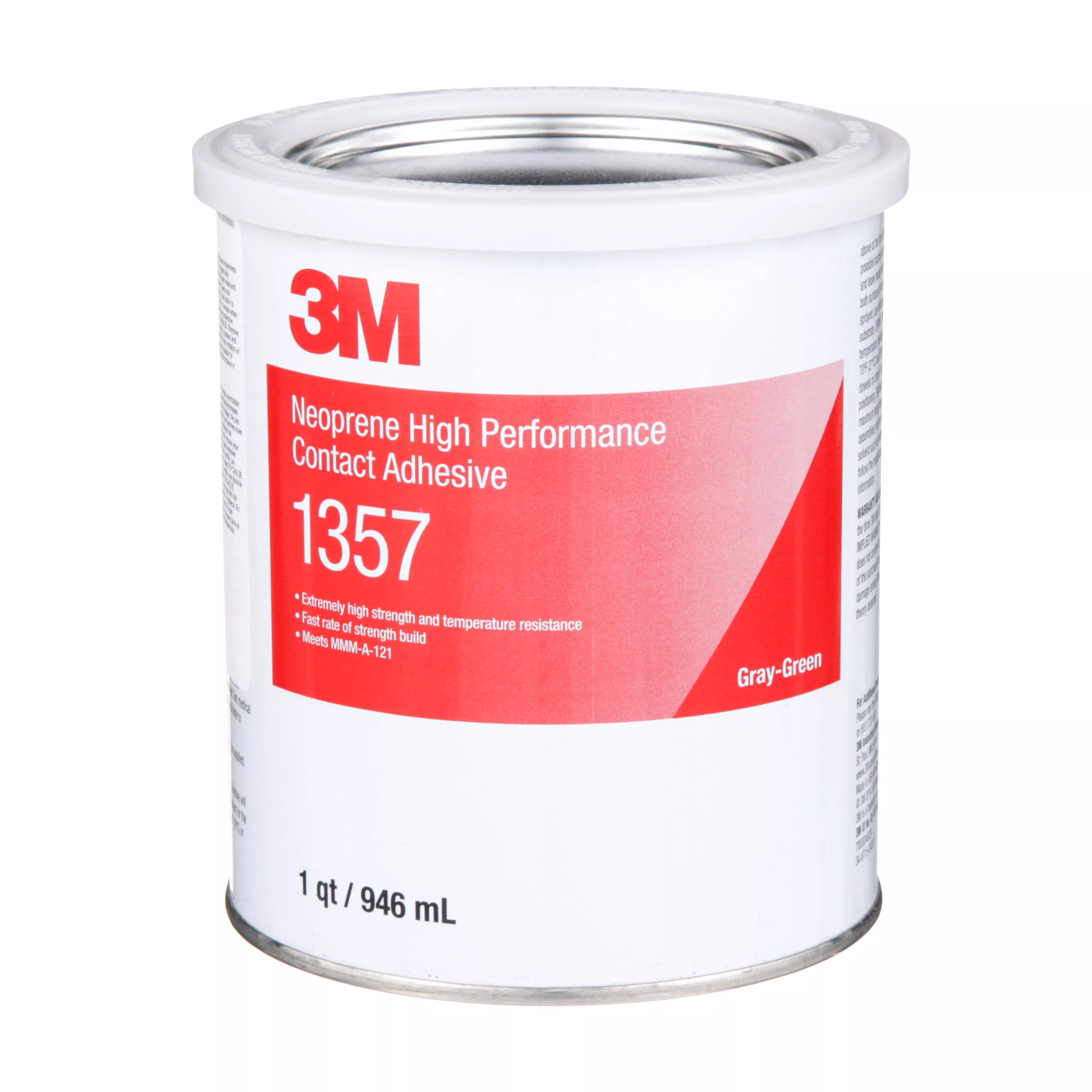 3M™ Neoprene High Performance Contact Adhesive 1357, Gray-Green, 1
Quart, 12 Can/Case
