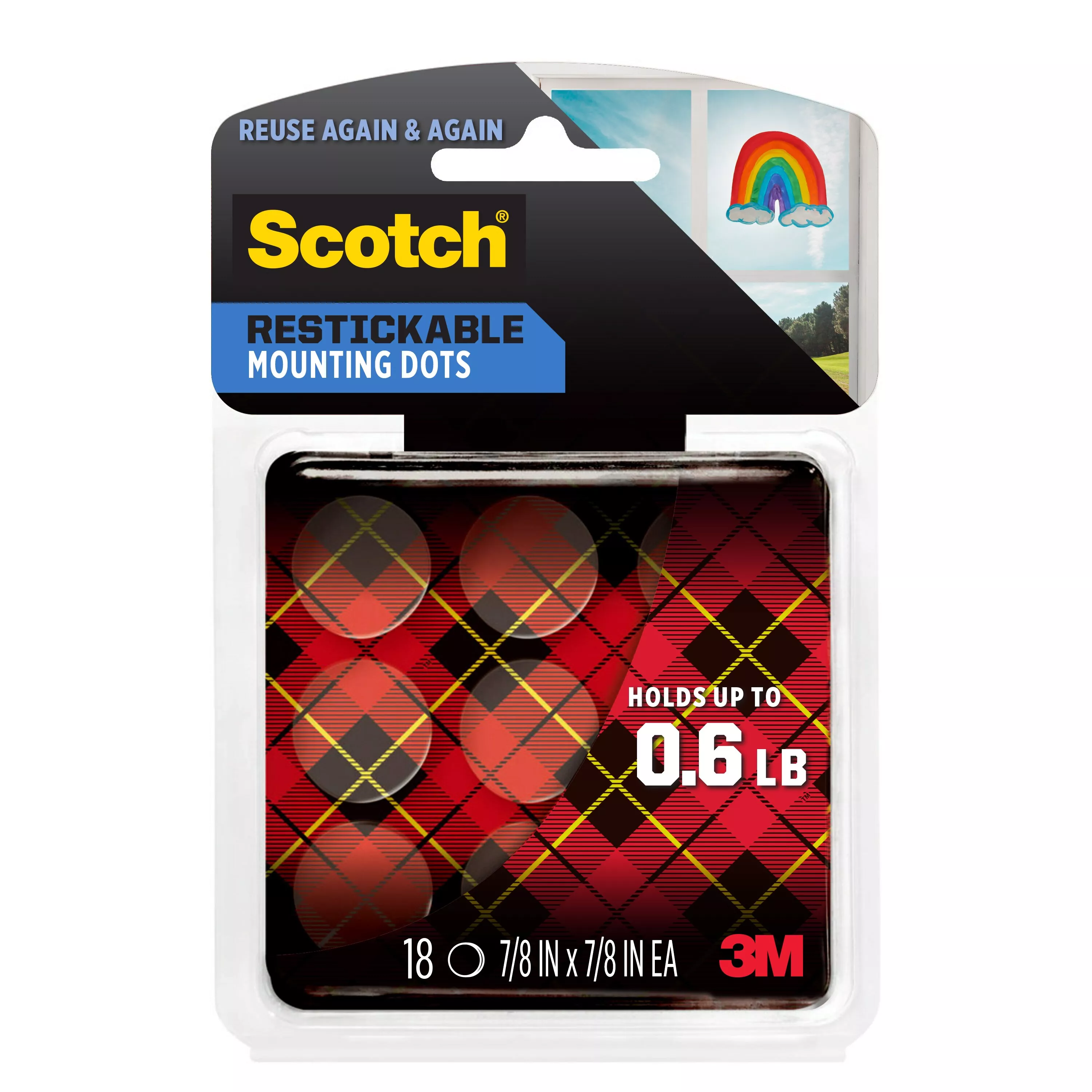 Scotch® Restickable Mounting Dots R105S, 0.875 in x 0.875 in (2.2 cm x 2.2 cm)