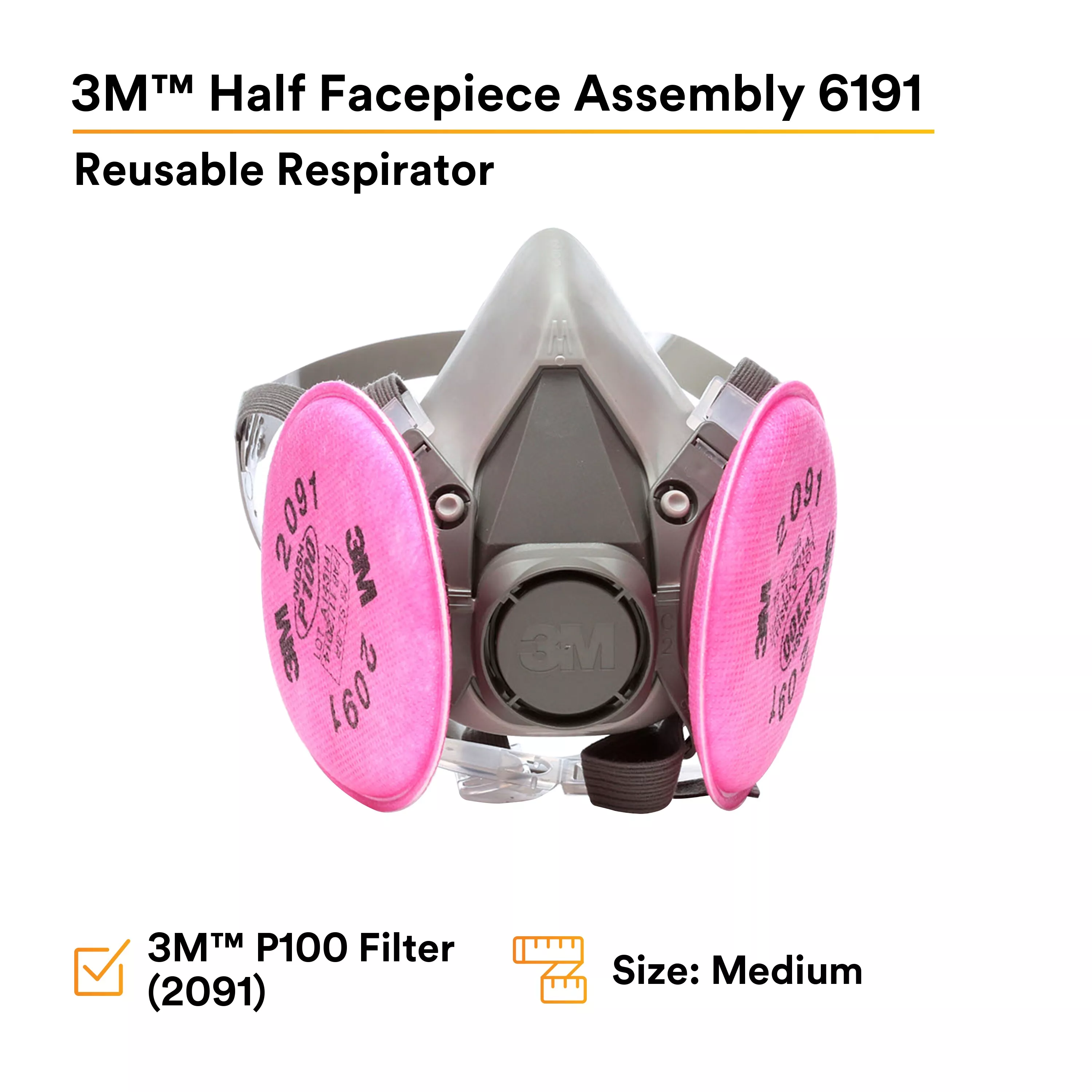 SKU 7010383694 | 3M™ Half Facepiece Reusable Respirator Assembly 6191/07001(AAD)