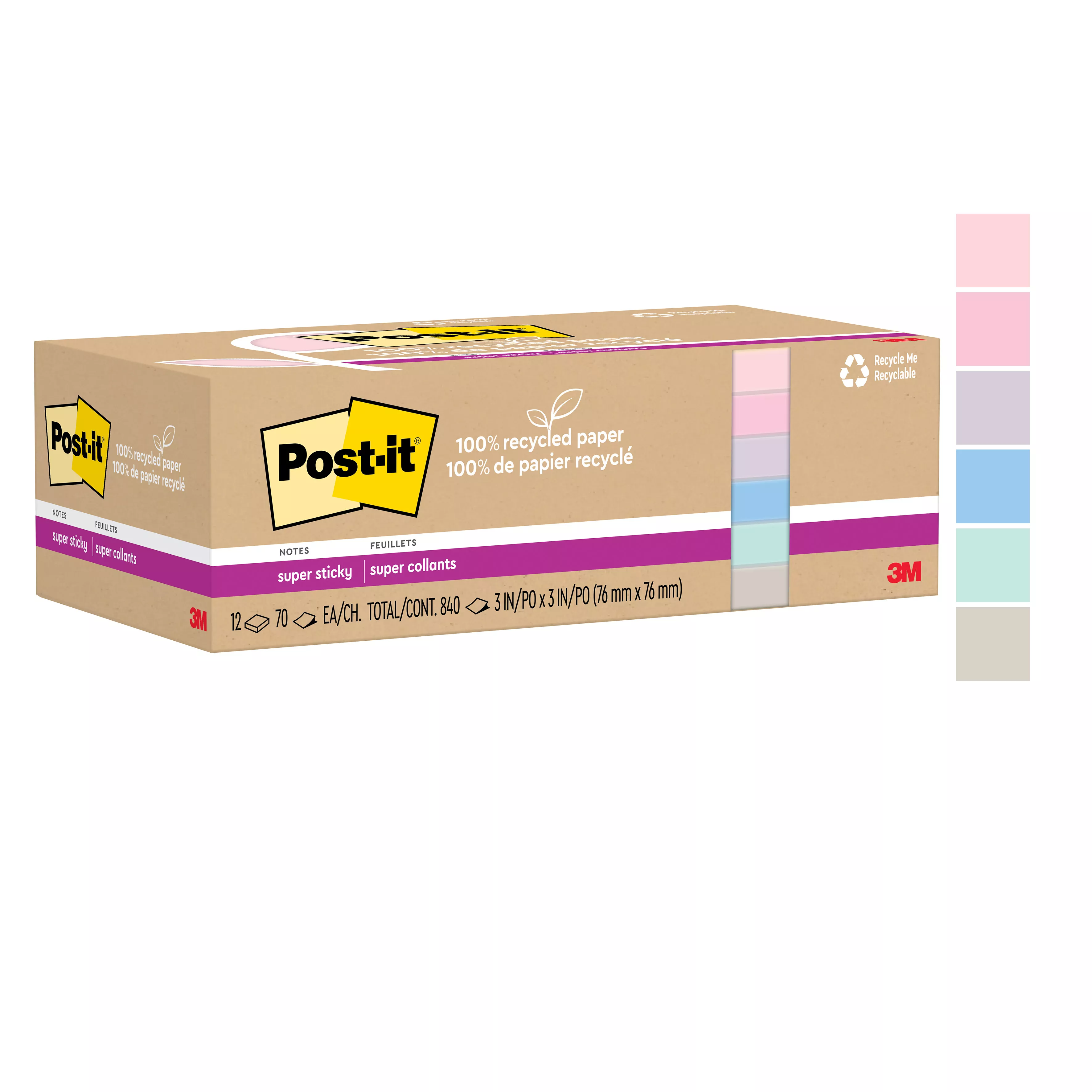 SKU 7100290397 | Post-it® Super Sticky Recycled Notes 654R-12SSNRP
