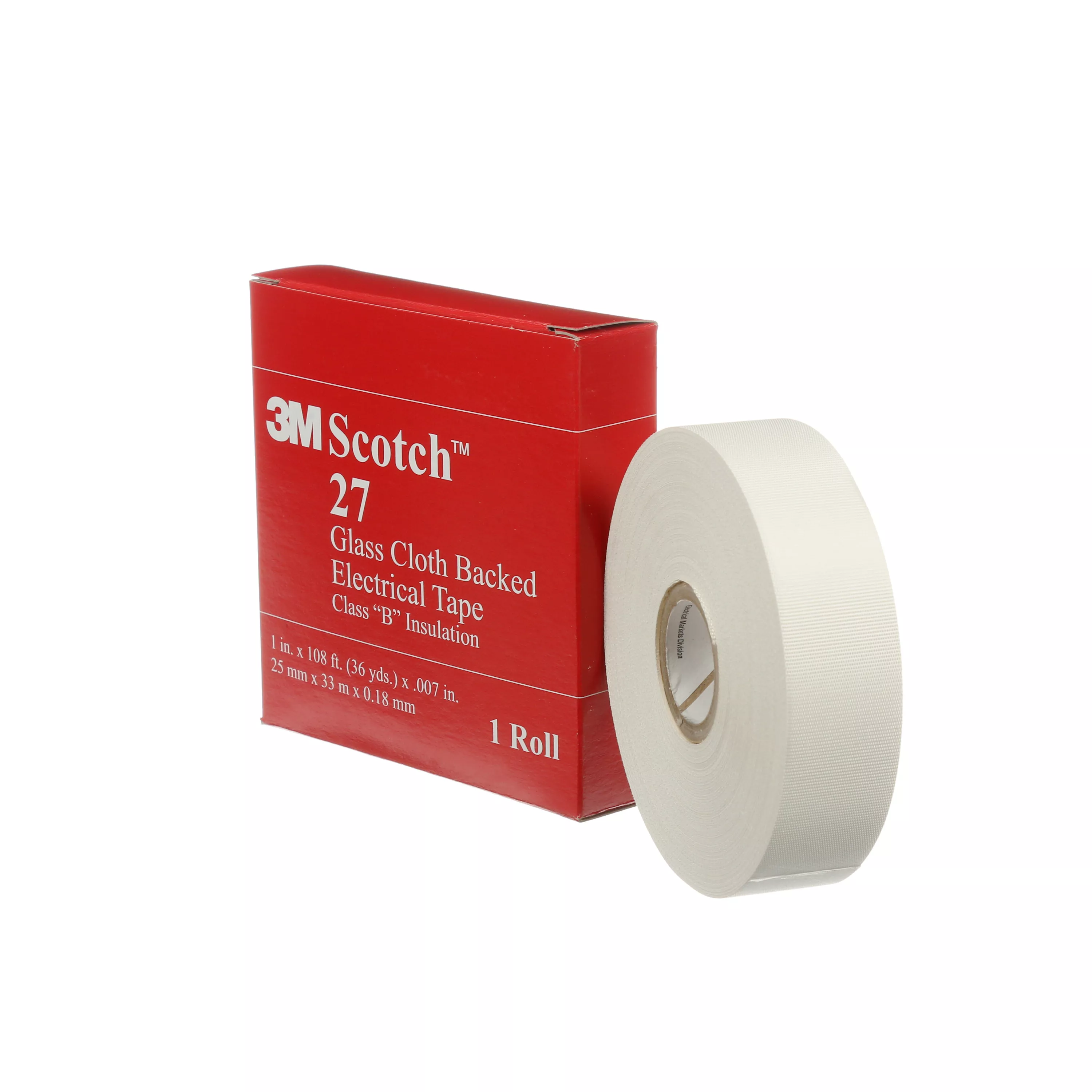 3M™ Glass Cloth Electrical Tape 27, White, Rubber Thermosetting
Adhesive, 1 in x 36 yd (24,4 mm x 33 m), 48/case