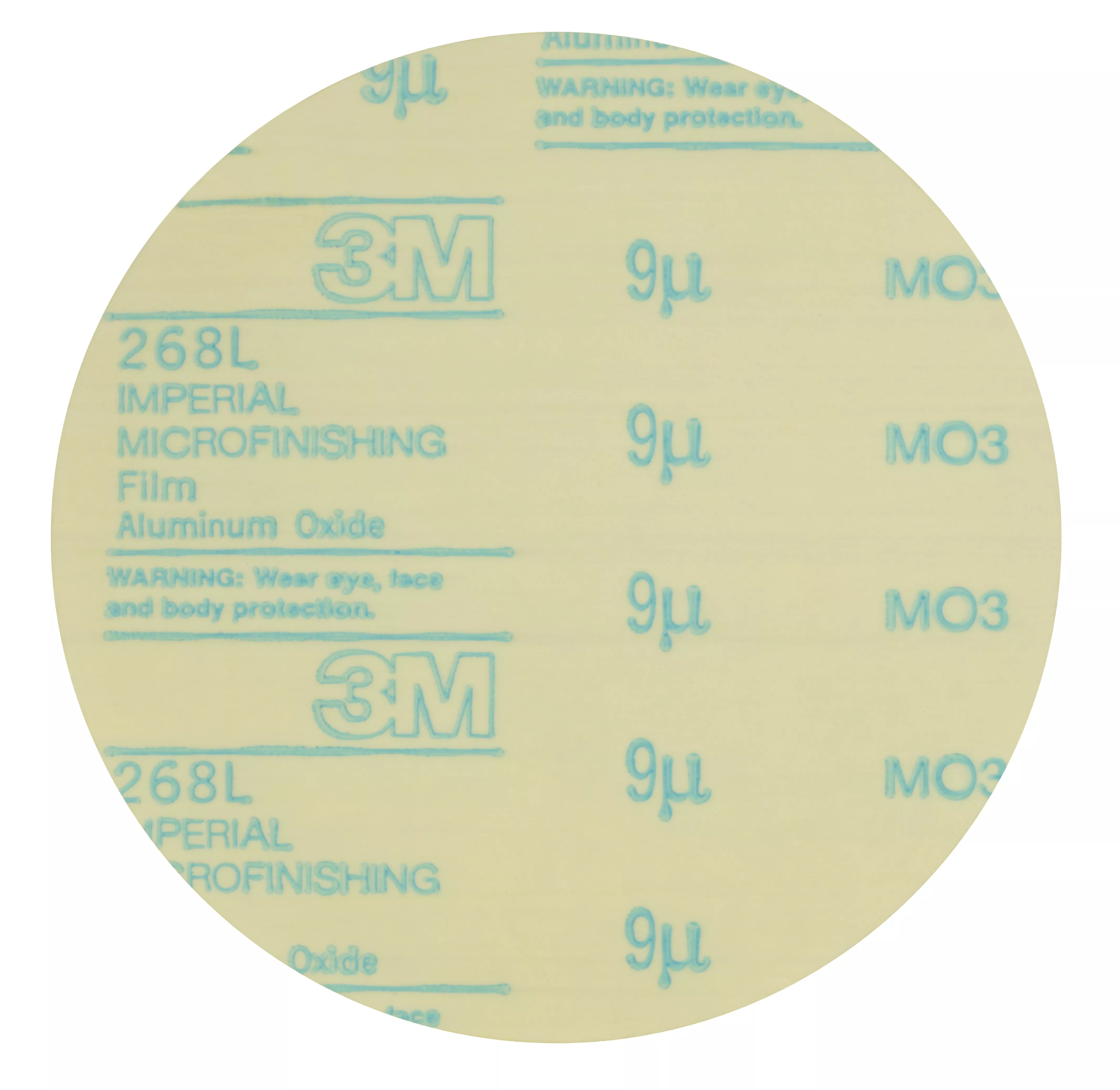 3M™ Microfinishing PSA Film Disc 268L, 9 Mic 3MIL, Type D, 5 in x NH,
Die 500X, 25/Bag, 500 ea/Case