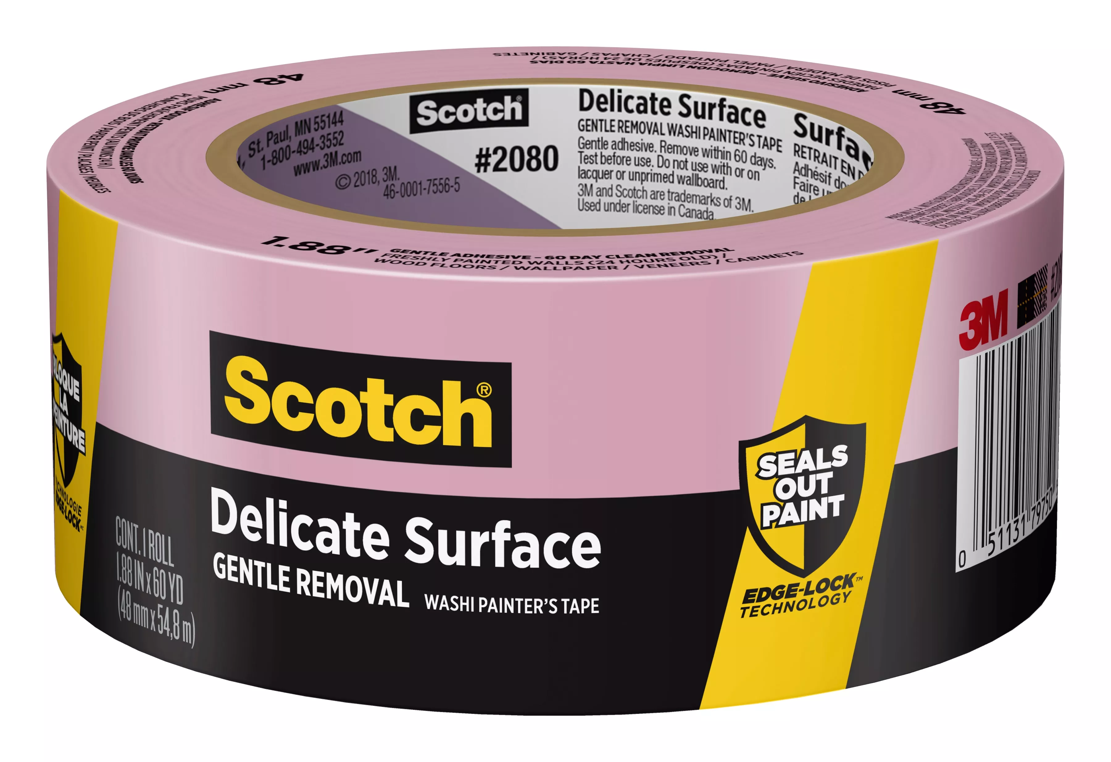 Scotch® Delicate Surface Painter's Tape 2080-48EC, 1.88 in x 60 yd (48mm
x 54,8m)