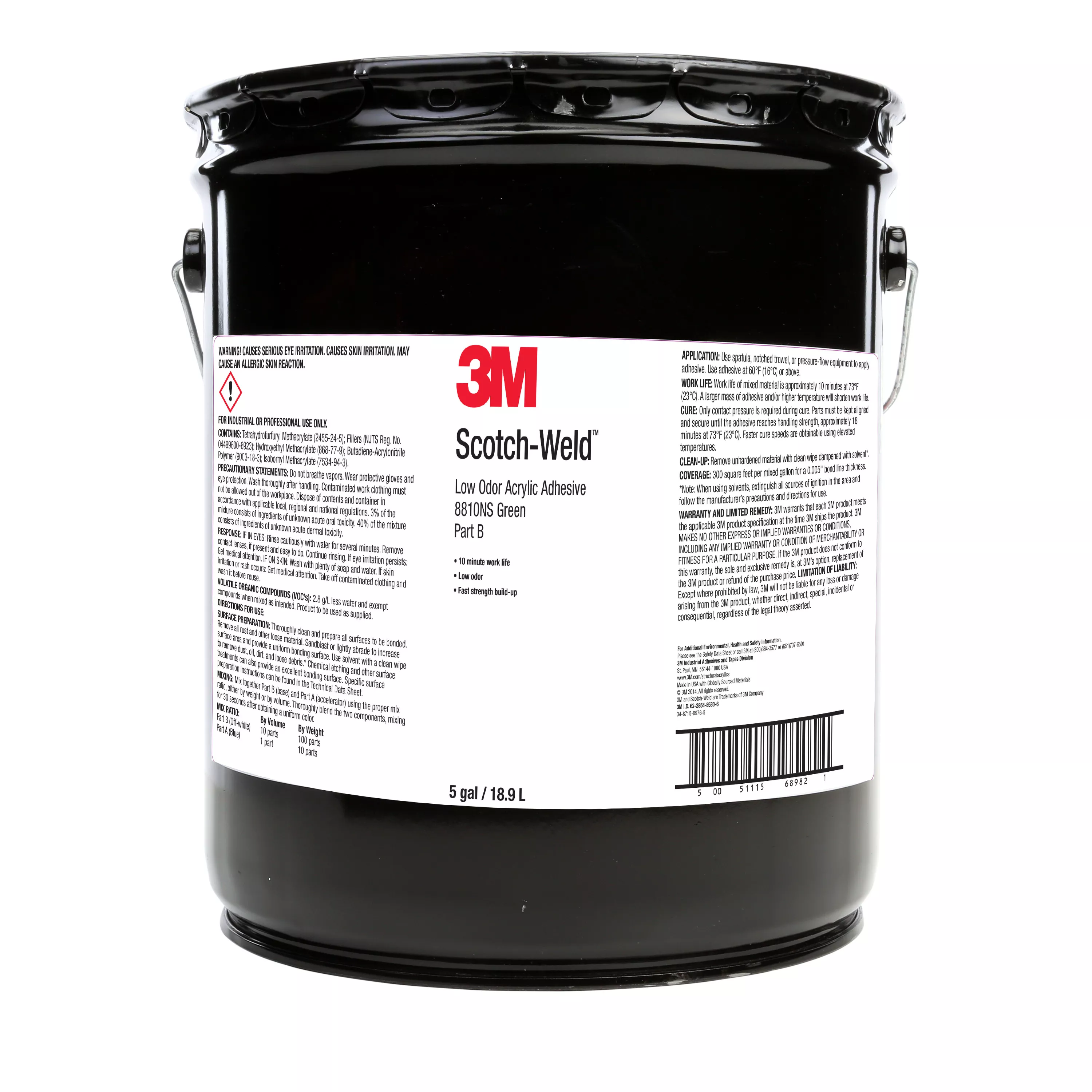 3M™ Scotch-Weld™ Low Odor Acrylic Adhesive 8810NS, Green, Part B, 5
Gallon (Pail), Drum