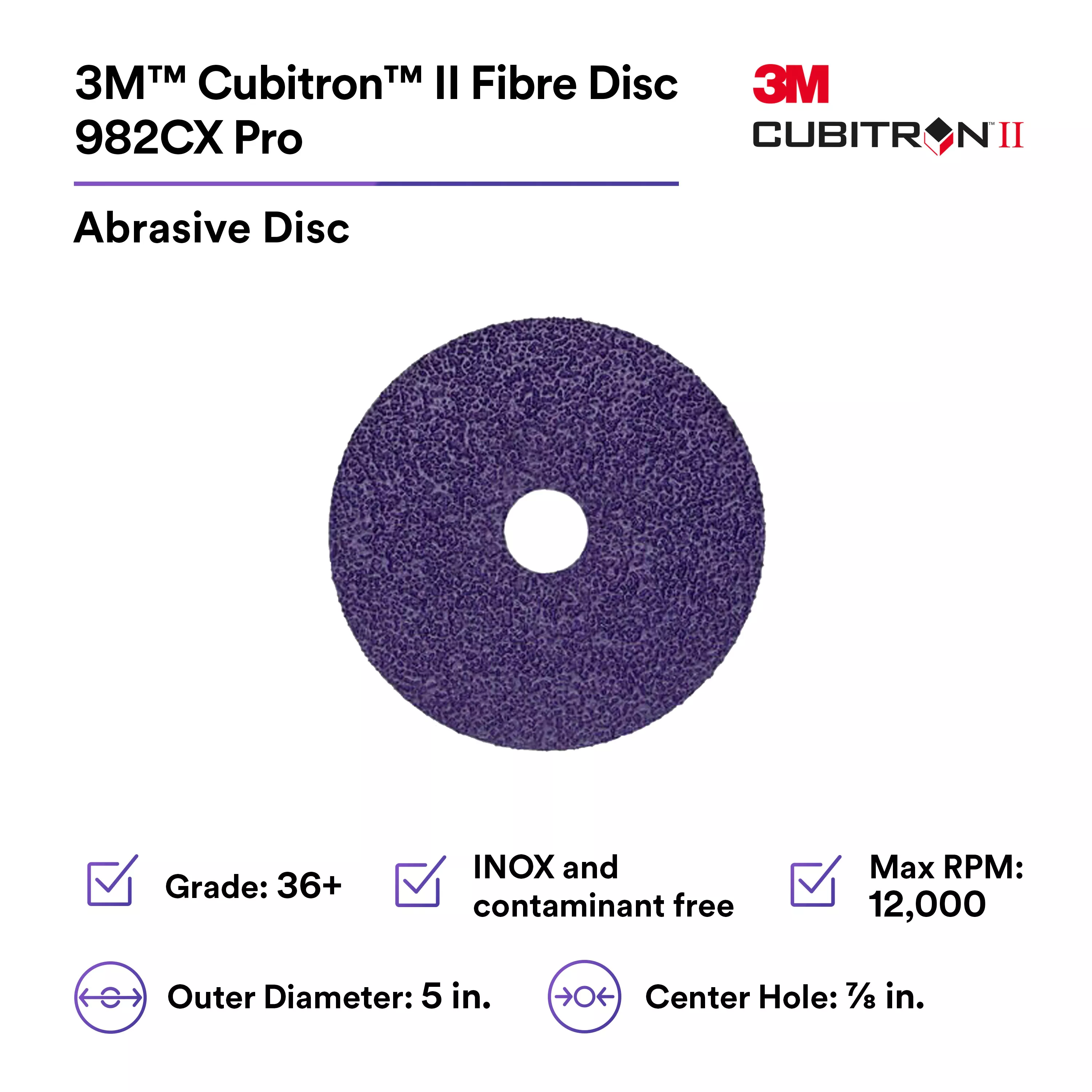 SKU 7100242887 | 3M™ Cubitron™ II Fibre Disc 982CX Pro