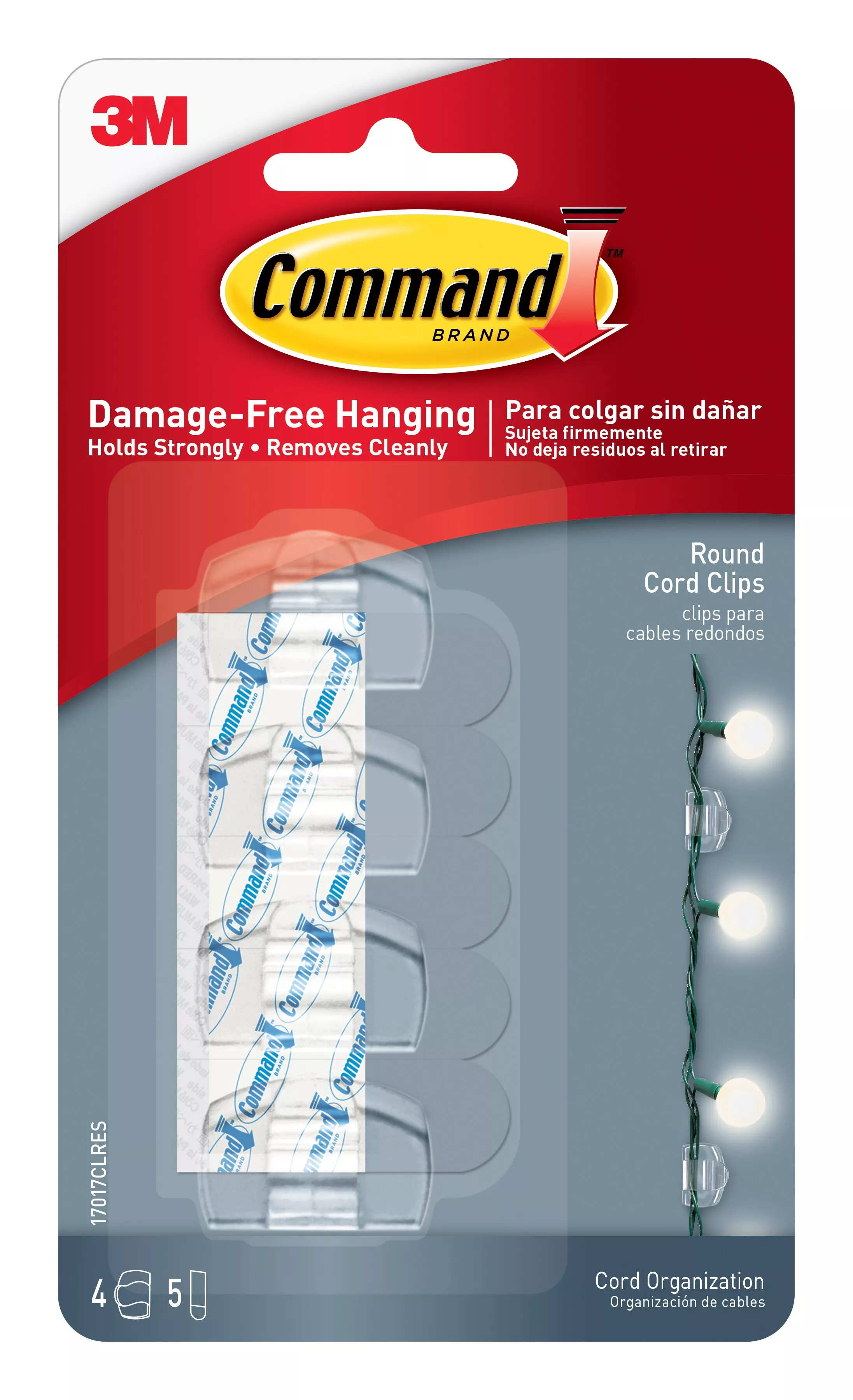Command™ Clear Round Cord Clips, 17017CLRES, 4 Clips, 5 Strips