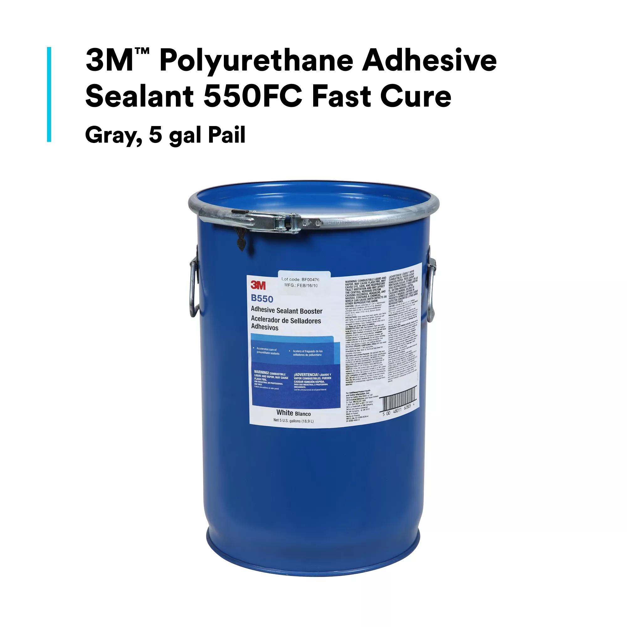3M™ Polyurethane Adhesive Sealant 550FC, Fast Cure, Gray, 5 Gallon
(Pail), Drum