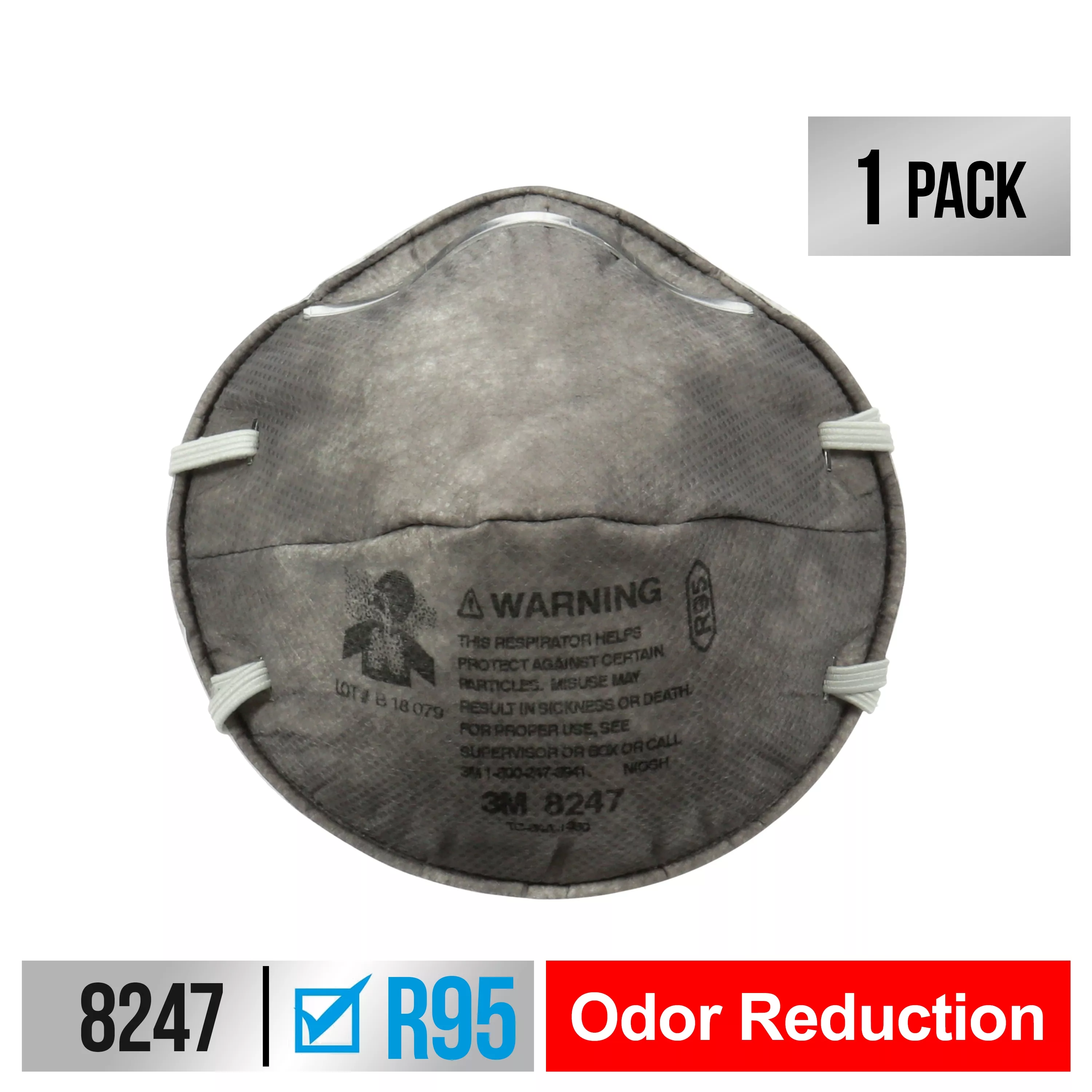 3M™ Workshop Odor Respirator, 8247H1-DC, 1 each/pack, 12 packs/case