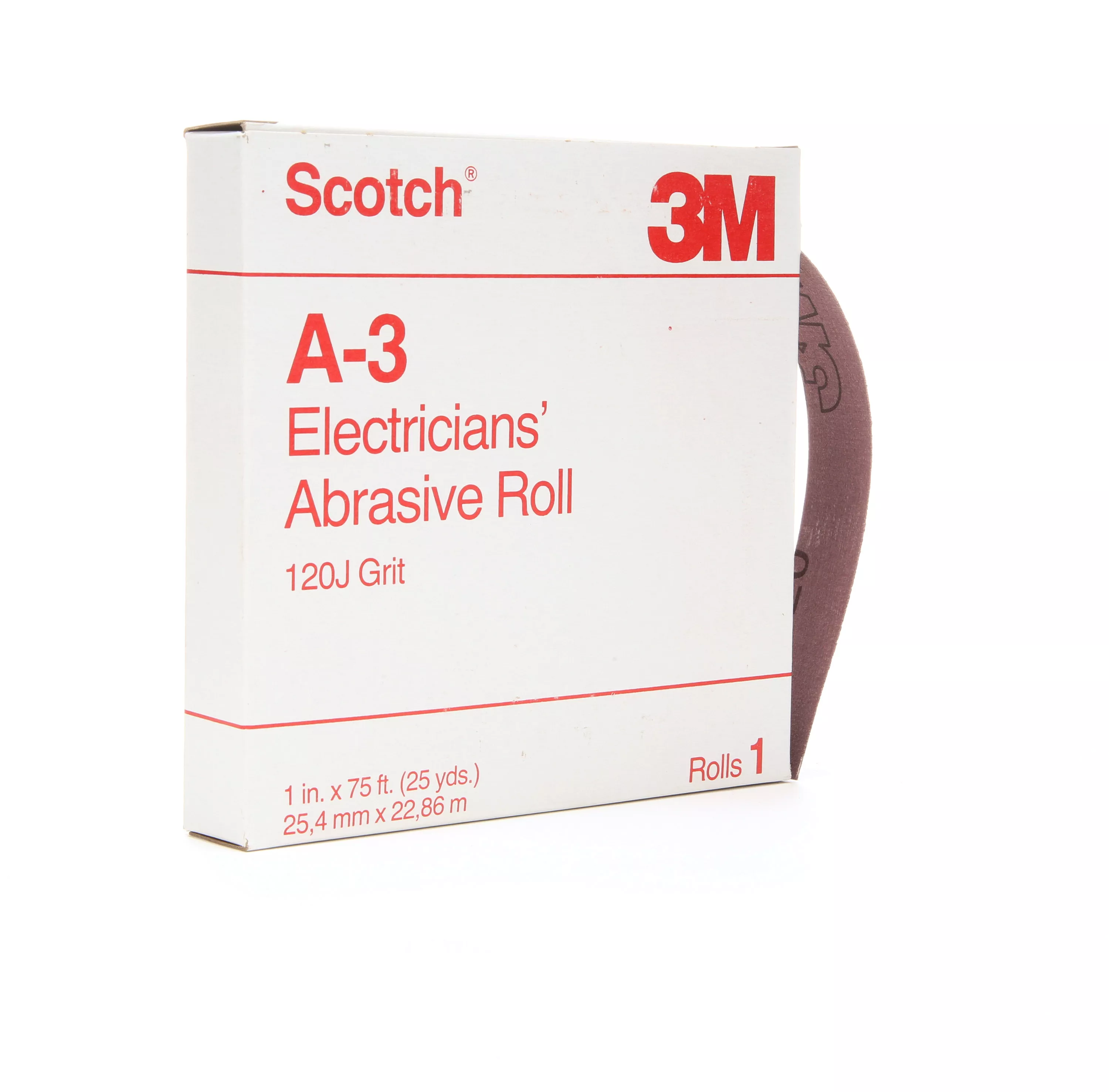 Scotch® Electrician's Abrasive Roll A-3, 1 in x 25 yd, 120 J-weight, 10
ea/Case