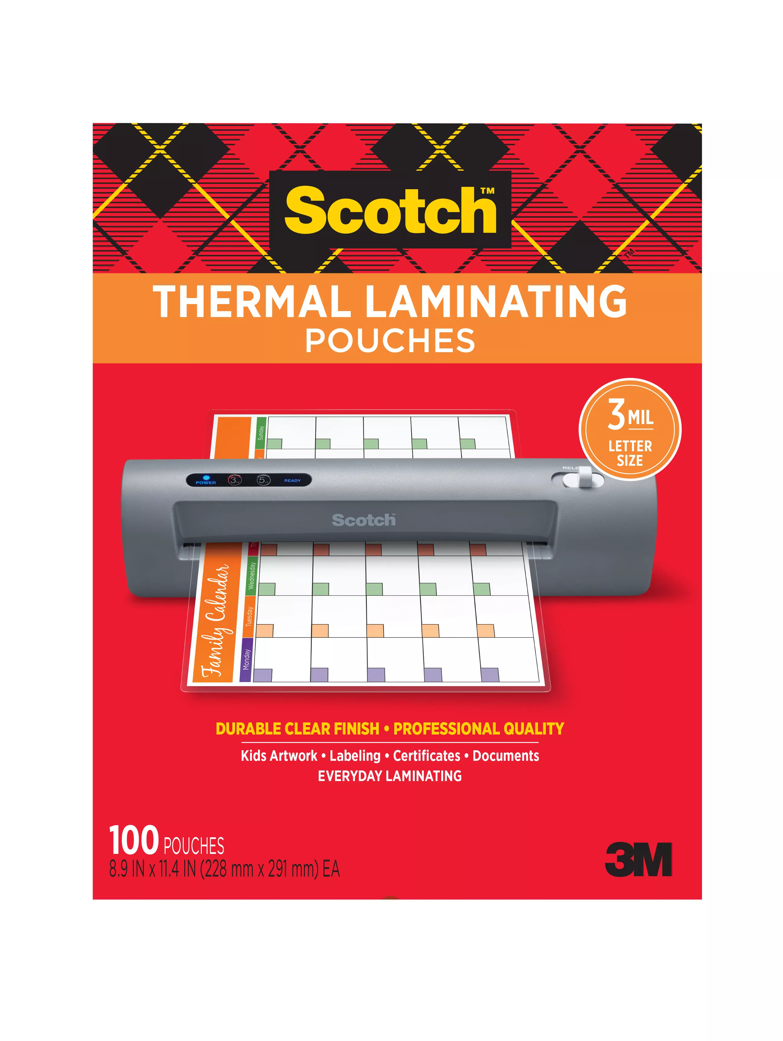 Scotch™ Thermal Pouches TP3854-100, 8.9 in x 11.4 in (228 mm x 291 mm), 6/shipper