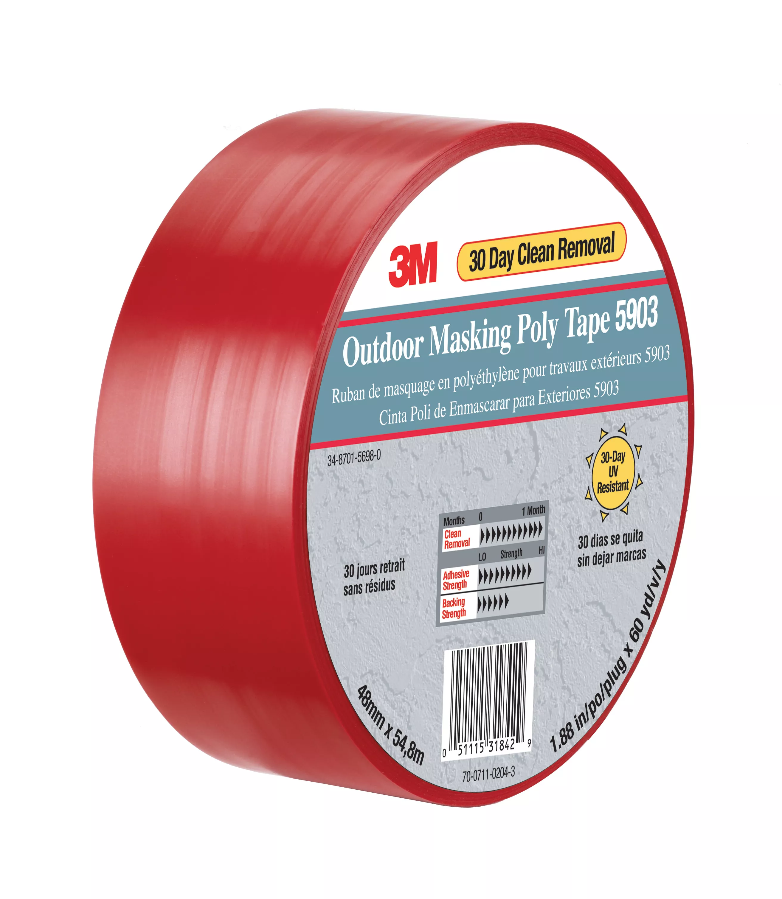 3M™ Outdoor Masking Poly Tape 5903, Red, 50 in x 60 yd, 4/Case