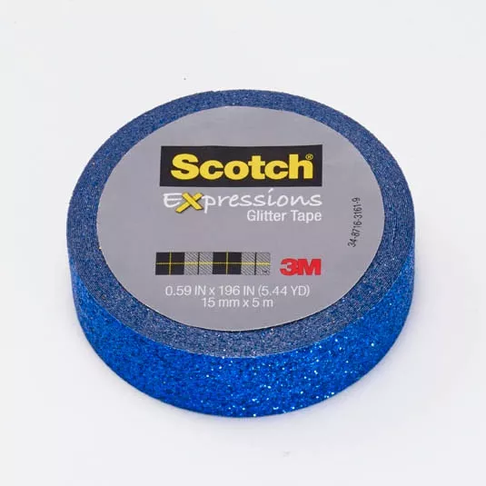Scotch® Expressions Glitter Tape C514-BLU2, .59 in x 196 in (15 mm x 5
m) Dark Blue Glitter