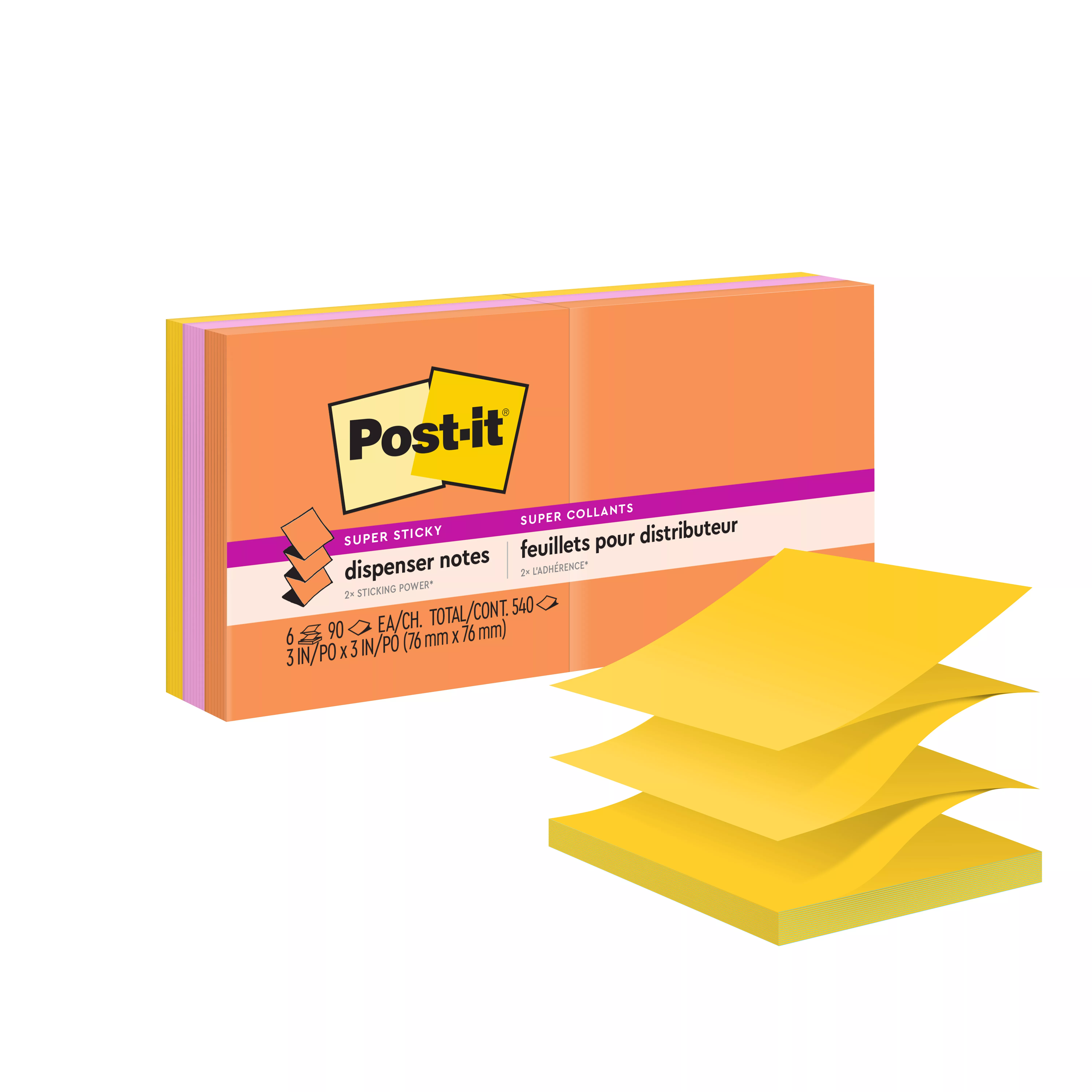 Post-it® Super Sticky Dispenser Pop-up Notes R330-6SSUC, 3 in x 3 in (76 mm x 76 mm)