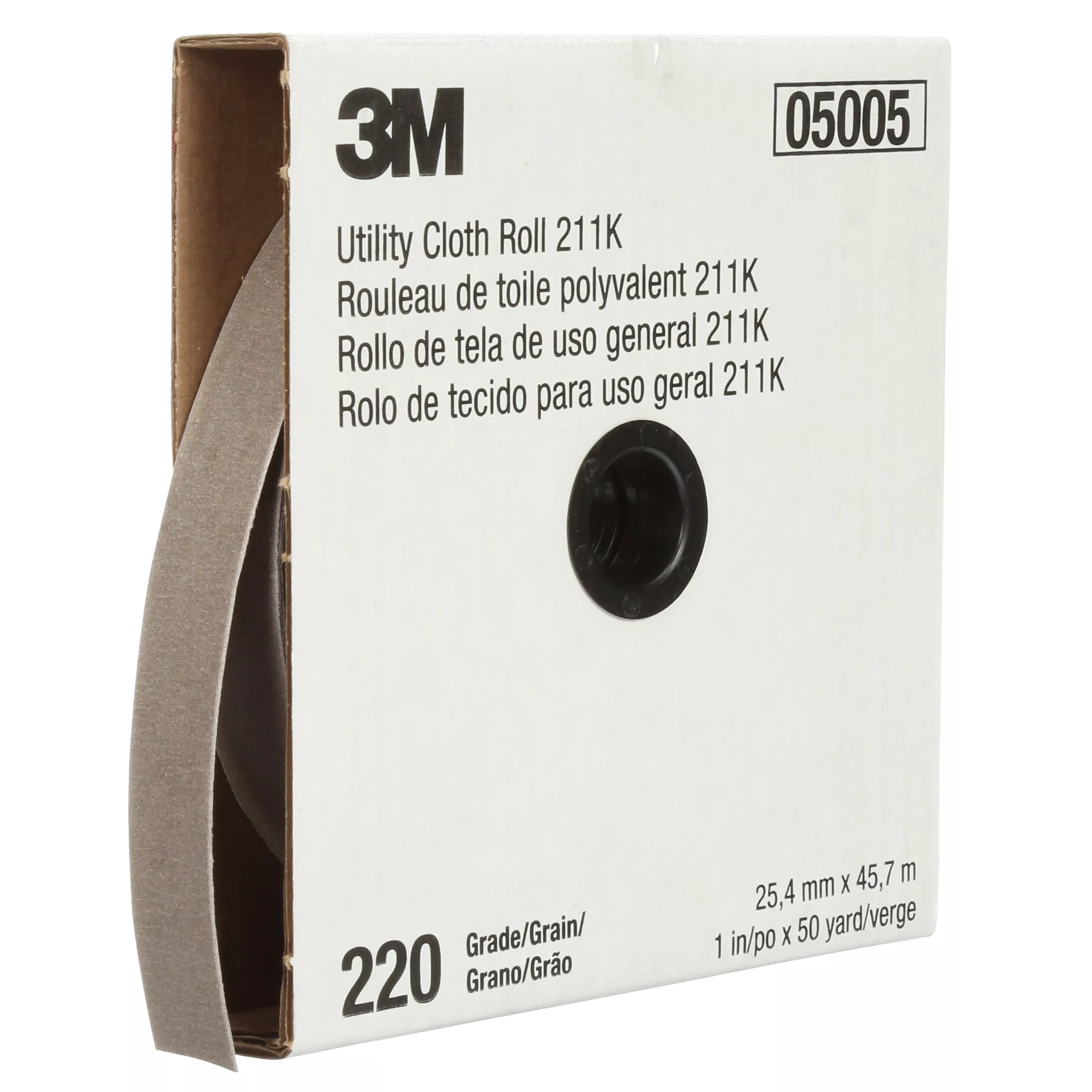 3M™ Utility Cloth Roll 211K, 220 J-weight, 1 in x 50 yd, Full-flex, 5
ea/Case