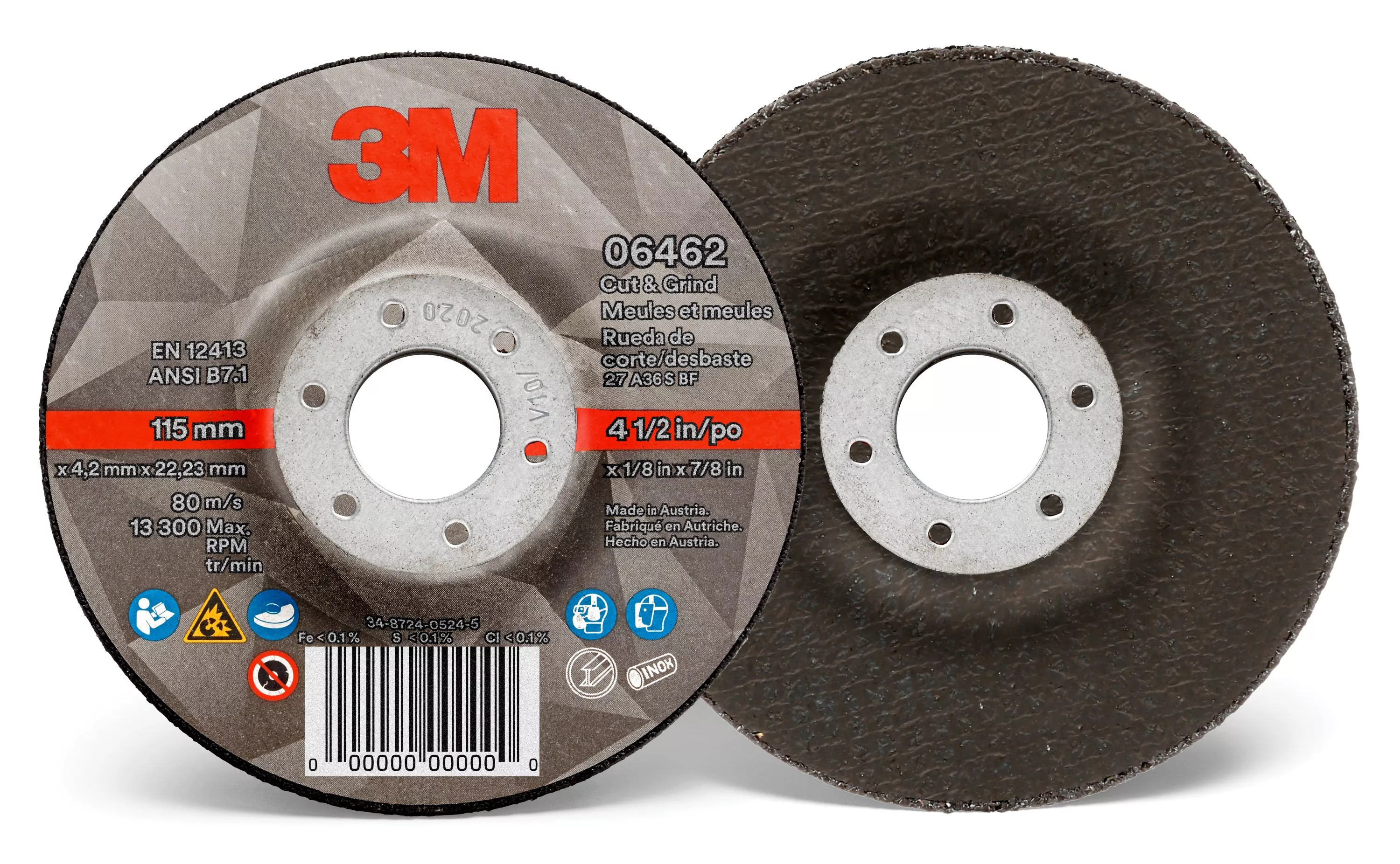 3M™ Cut & Grind Wheel, 06462, Type 27, 4-1/2 in x 1/8 in x 7/8 in,
10/Carton, 20 ea/Case
