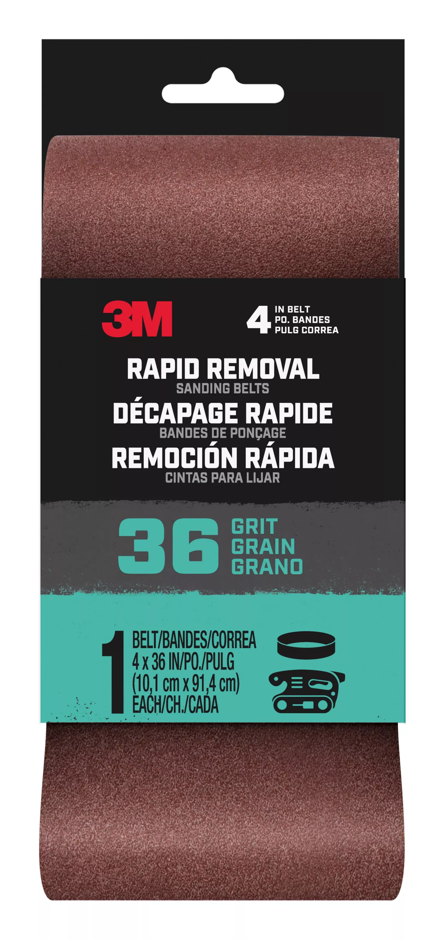 3M™ Rapid Removal 4x36 Power Sanding Belt, 36 grit, Belt4x361pk36, 1 pk,
10/case