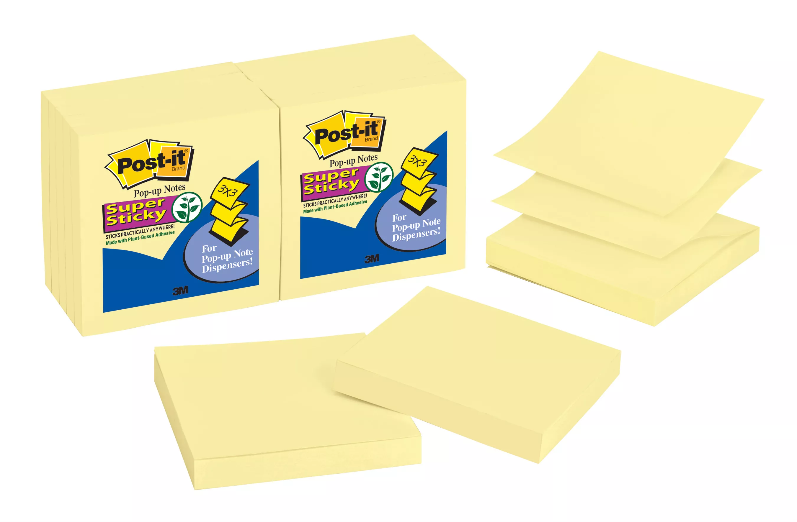 Post-it® Super Sticky Dispenser Pop-up Notes R330-12SSCY, 3 in x 3, Canary Yellow, 90 sht/pad, 12 pad/pk