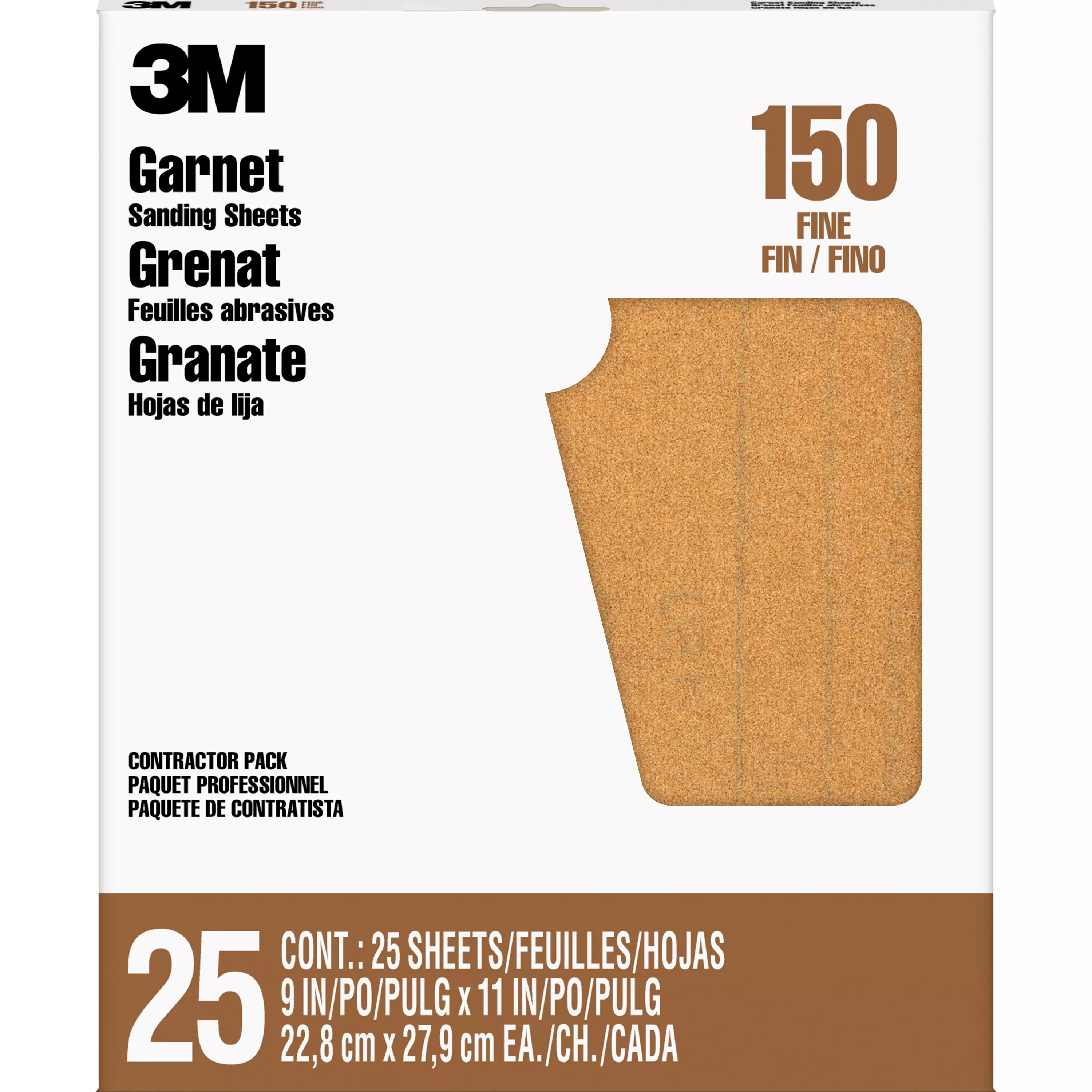 3M™ Garnet Sanding Sheets 88595NA, 9 in x 11 in, 150 grit, 25 sheets/pk, 10 pks/cs