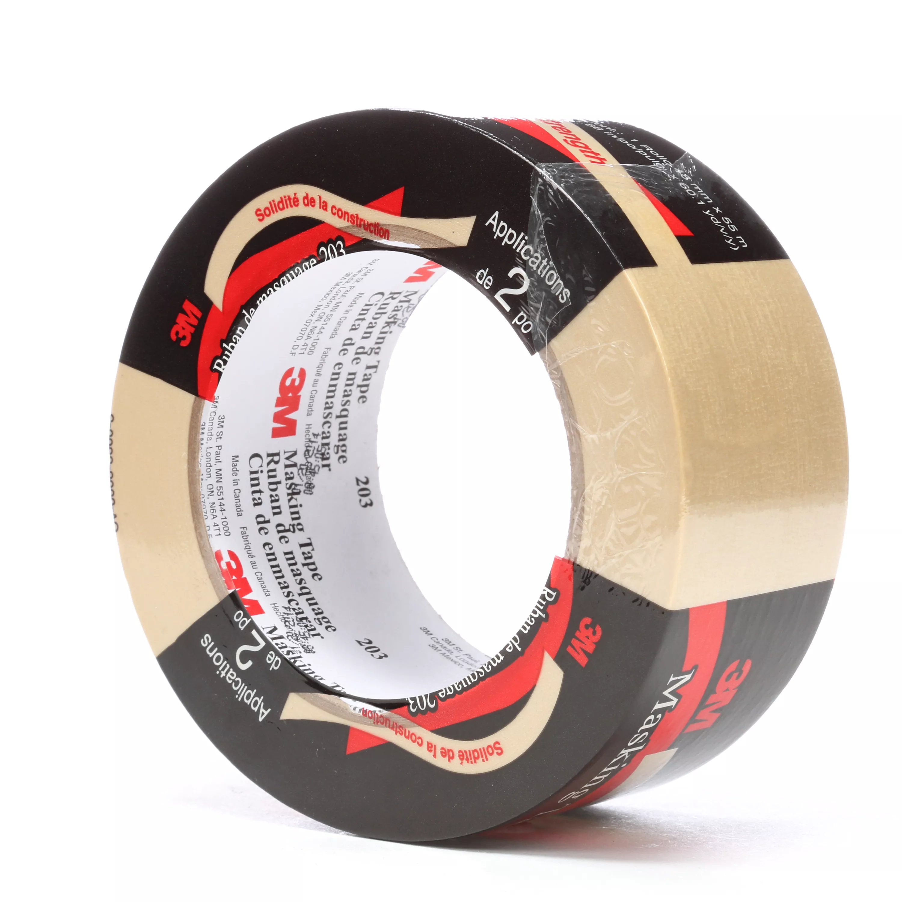 3M™ General Purpose Masking Tape 203, Beige, 48 mm x 55 m, 4.7 mil, 24
Roll/Case, Individually Wrapped Conveniently Packaged