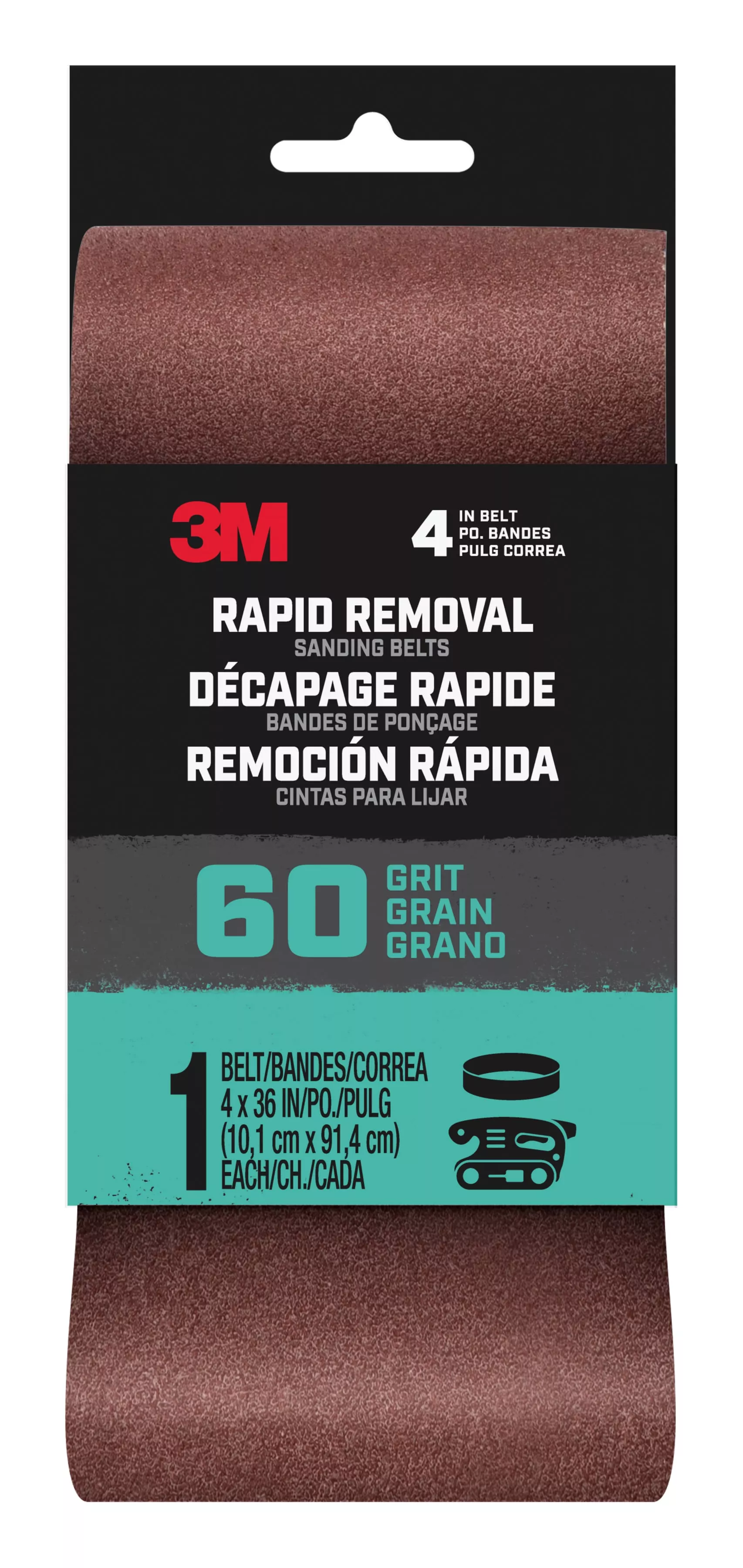 3M™ Rapid Removal 4x36 Power Sanding Belt, 60 grit, Belt4x361pk60, 1 pk,
10/case