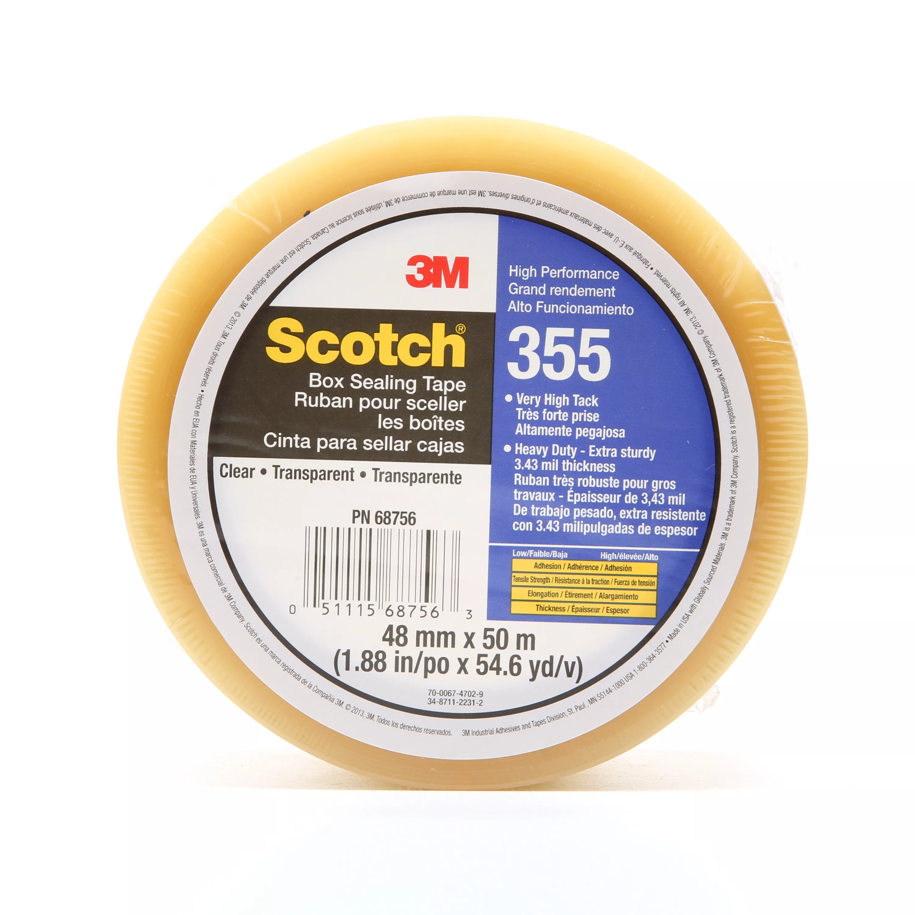 Scotch® Box Sealing Tape 355, Clear, 48 mm x 50 m, 36/Case, Individually
Wrapped Conveniently Packaged