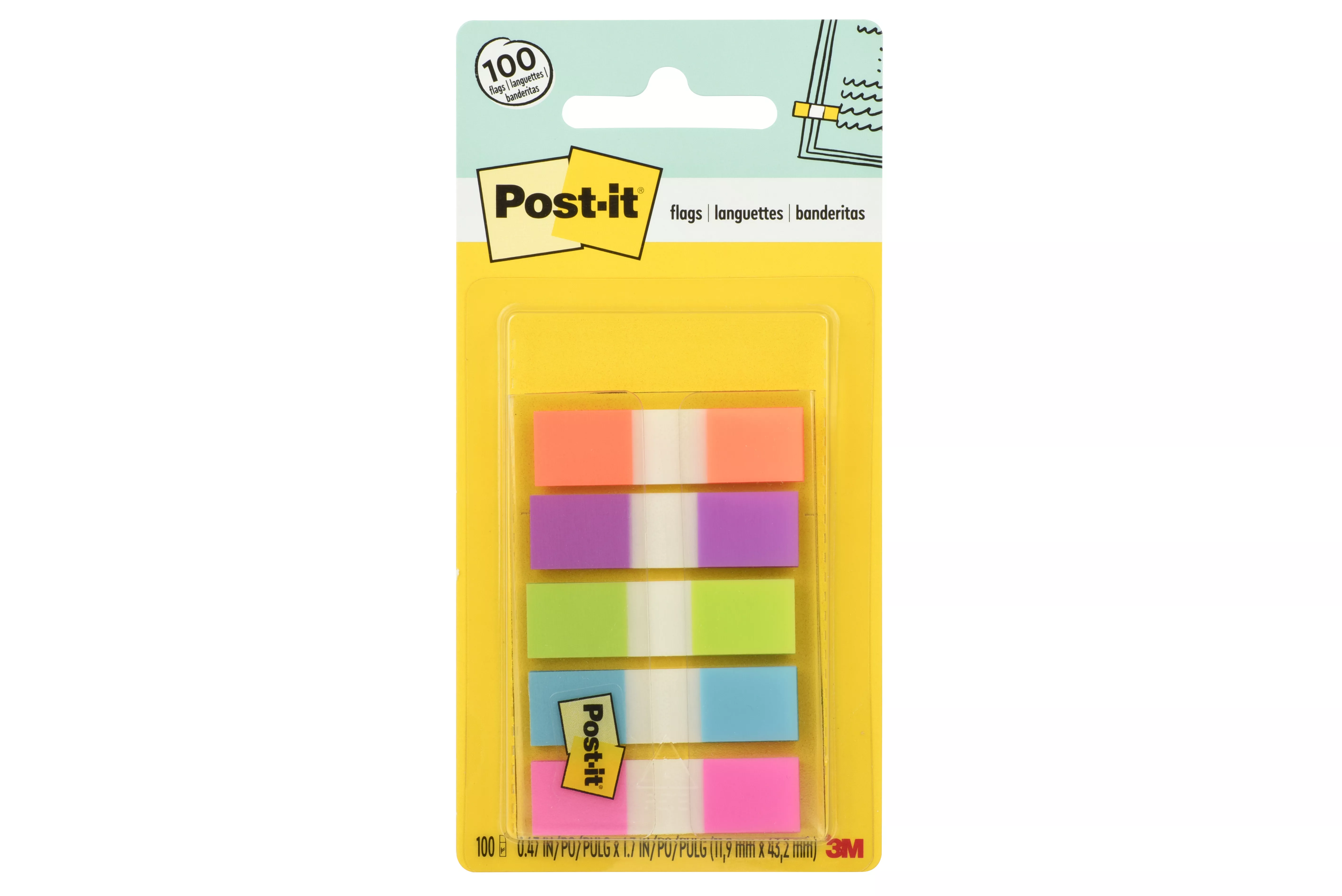 Post-it® Flags 683-5CB2, 5 Colors, 0.47 In X 1.7 in, 6 Pack/Carton, 4 Carton/Case