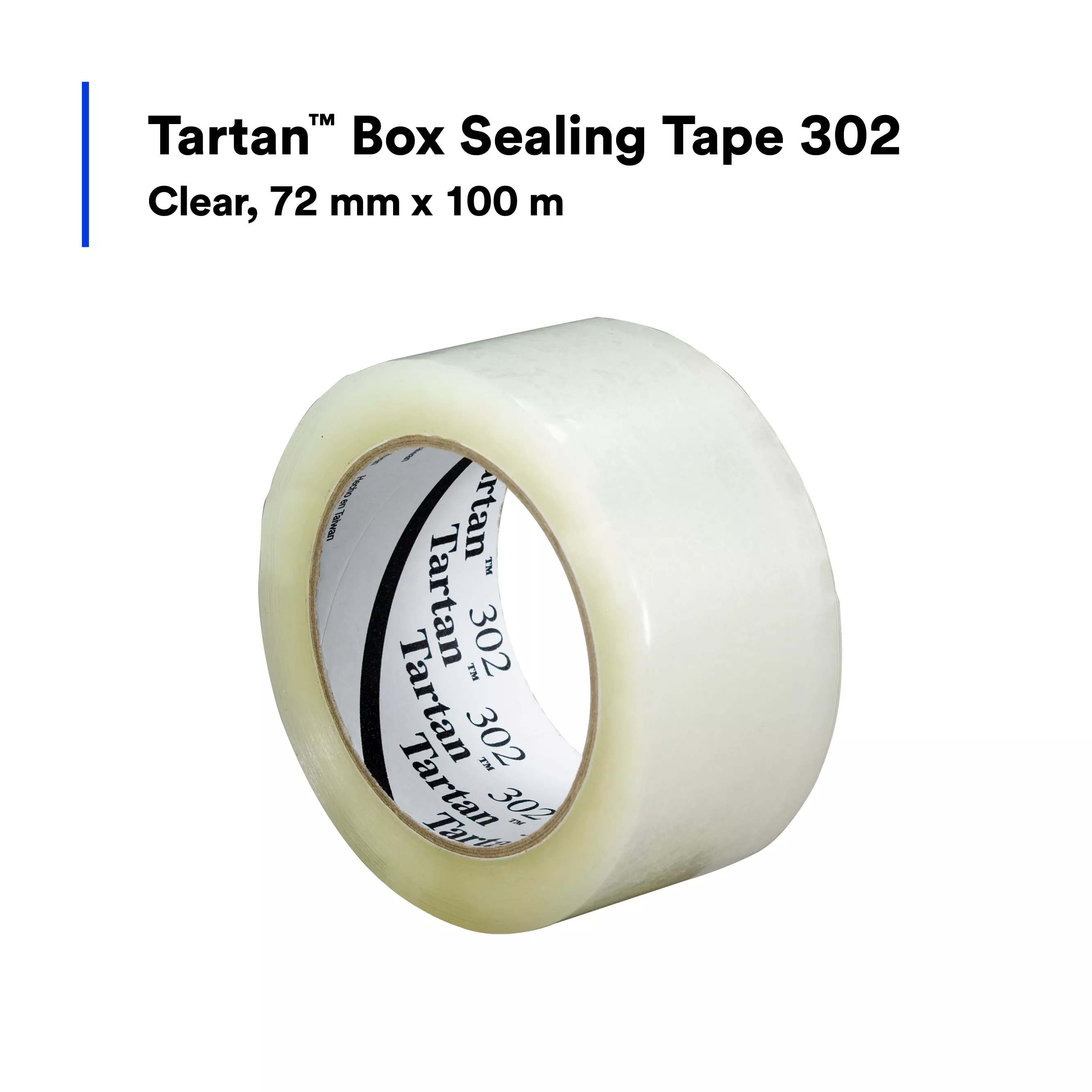 Tartan™ Box Sealing Tape 302, Clear, 72 mm x 100 m, 24 Rolls/Case