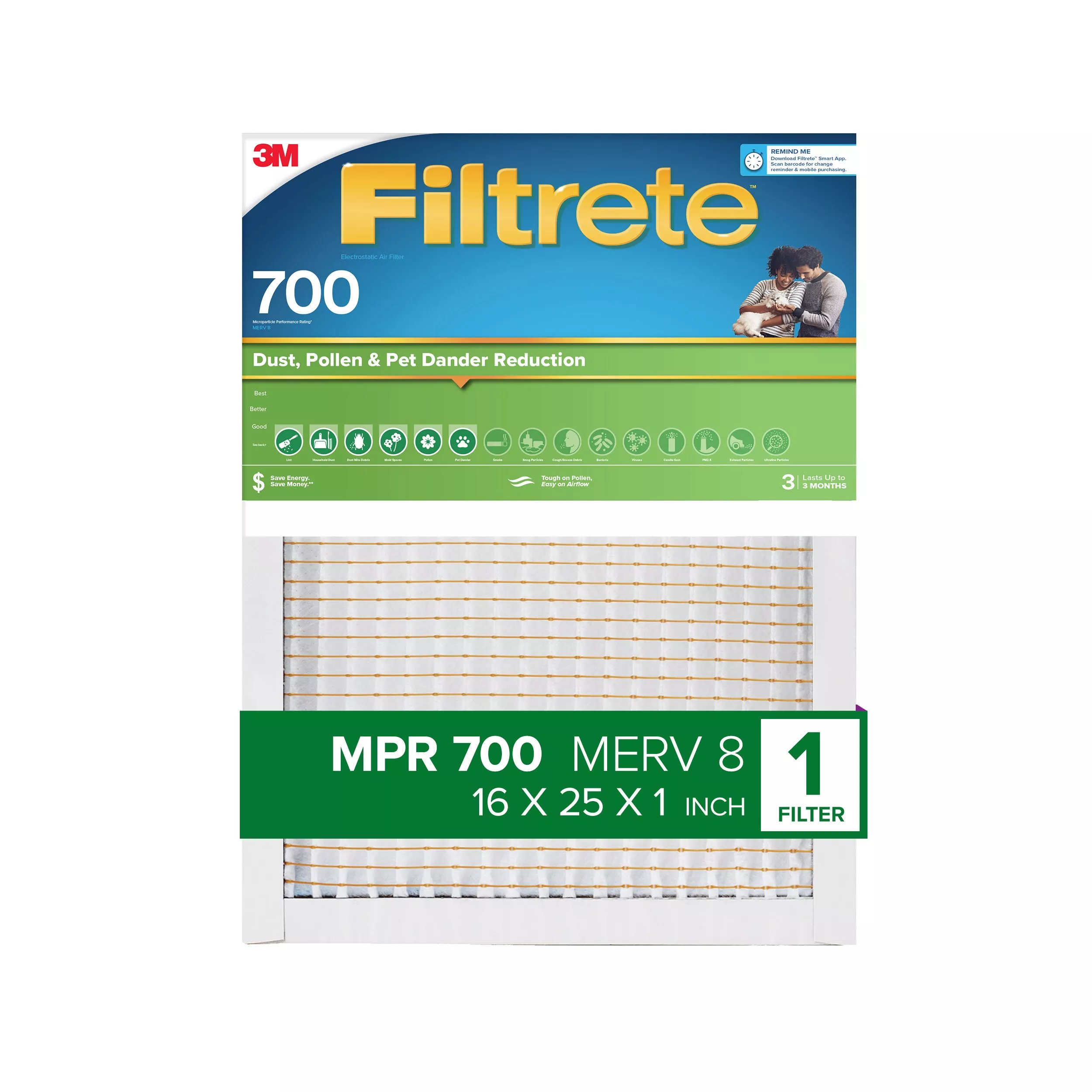 Filtrete™ Electrostatic Air Filter 700 MPR 701-4, 16 in x 25 in x 1 in (40.6 cm x 63.5 cm x 2.5 cm)